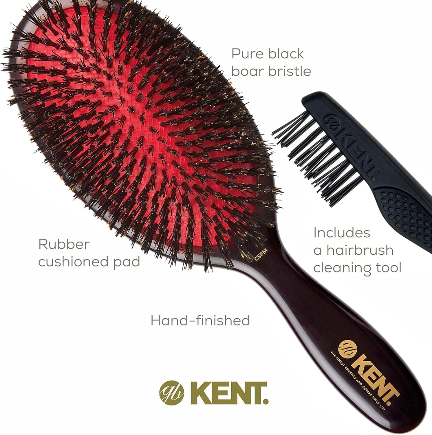 Kent Classic Shine Cushioned Bristle Hair Brush, Black, Medium image number 3