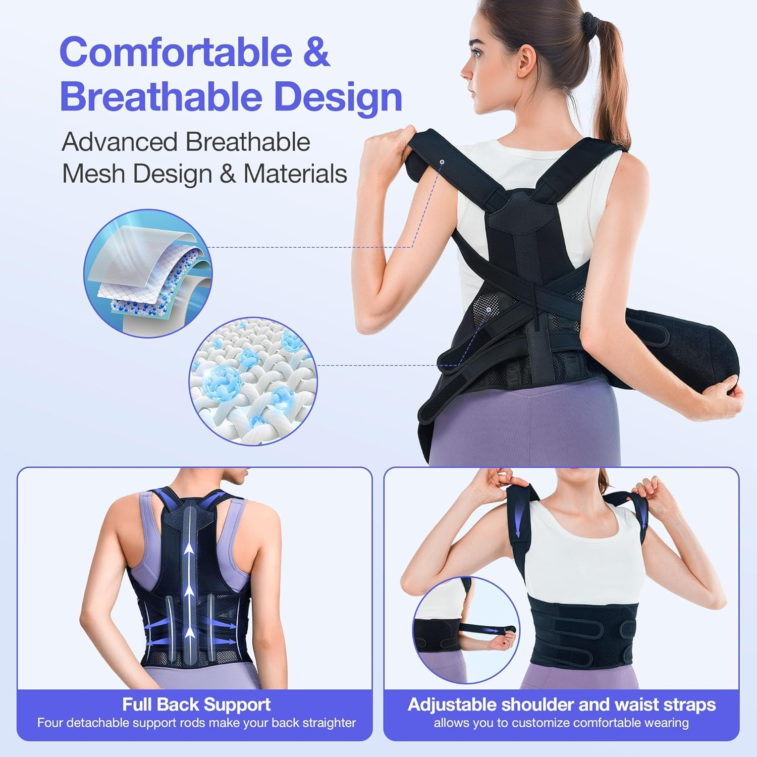 Lumewave - Posture Corrector for Men and Women,Back Brace,Breathable,Adjustable, Back Corrector, Scoliosis and Hunchback Correction, Back Pain, Spine Corrector, Posture Trainer (Sample - Waist 66-86Cm) image number 6
