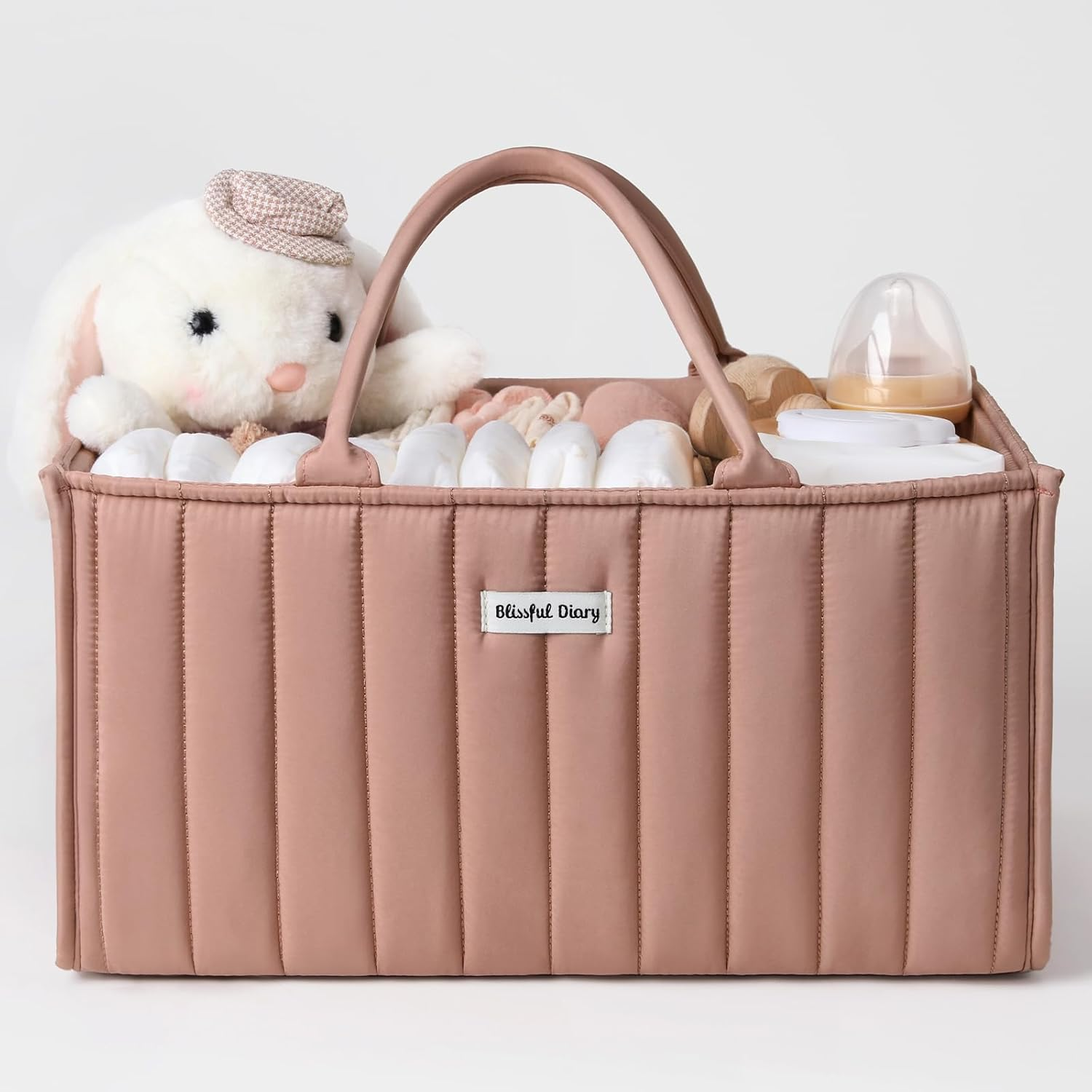 Blissful Diary Baby Nappy Caddy Organiser, Stylish Baby Diaper Caddy Storage Basket for Newborn Essentials and Diaper Station, Blush Pink