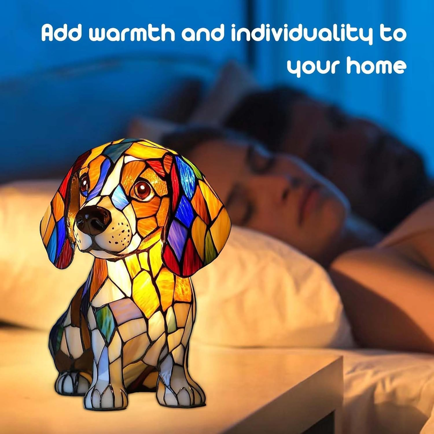 Dog Series for Night Stands Table Lamps, Solymall Glowkitty, Stained Resin Tabletop Night Light, Unique Gift Warm Glow for Home Office, Unique for Dogs/Cat Lovers (C#7) image number 3