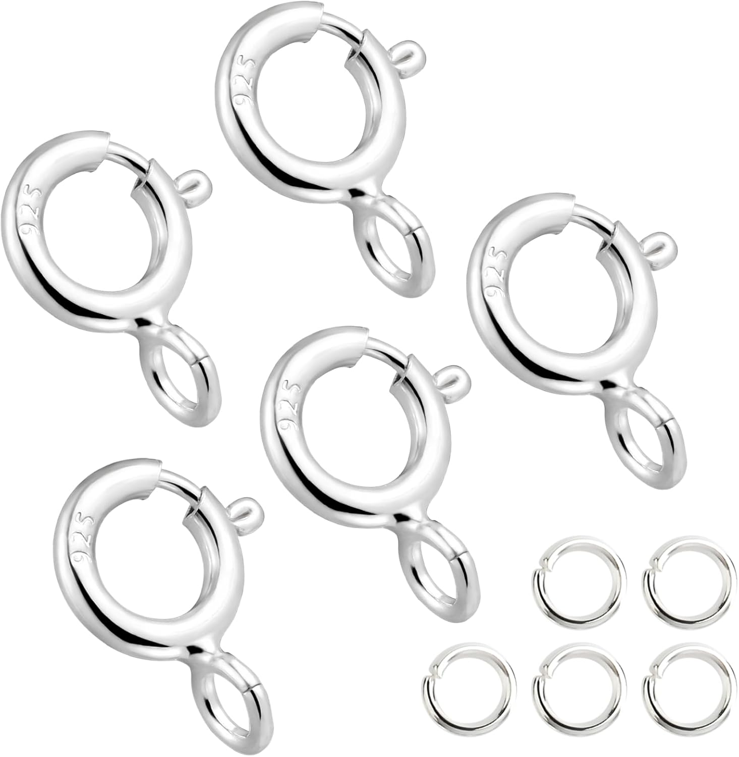 925 Sterling Silver Necklace Clasps - 5Mm Spring Clasps for Jewelry Making, Sterling Silver 4Mm Jump Rings, Jewelry Clasps and Closures, Suitable for Jewelry Making Necklace (Sterling Silver)
