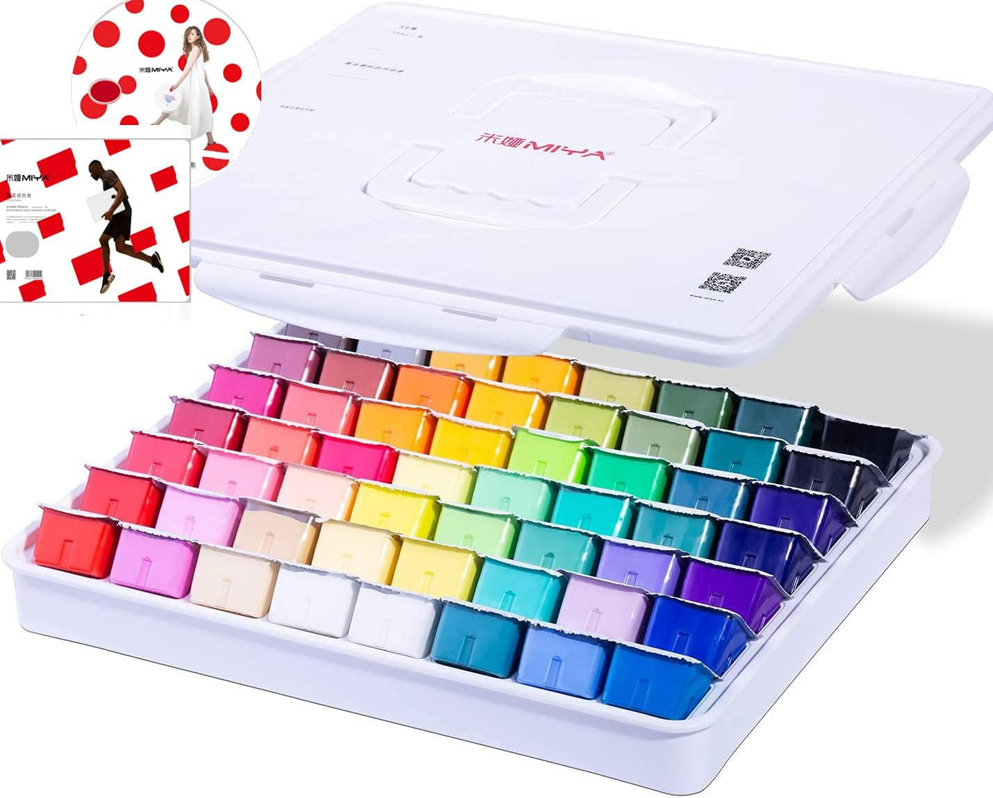 AOOK Gouache Paint Set, 56 Colors X 30Ml Unique Cup Design in a Carrying，Comes with a Colorful round and Rectangle Tray Paint Palette (56 Colors+2) image number 3