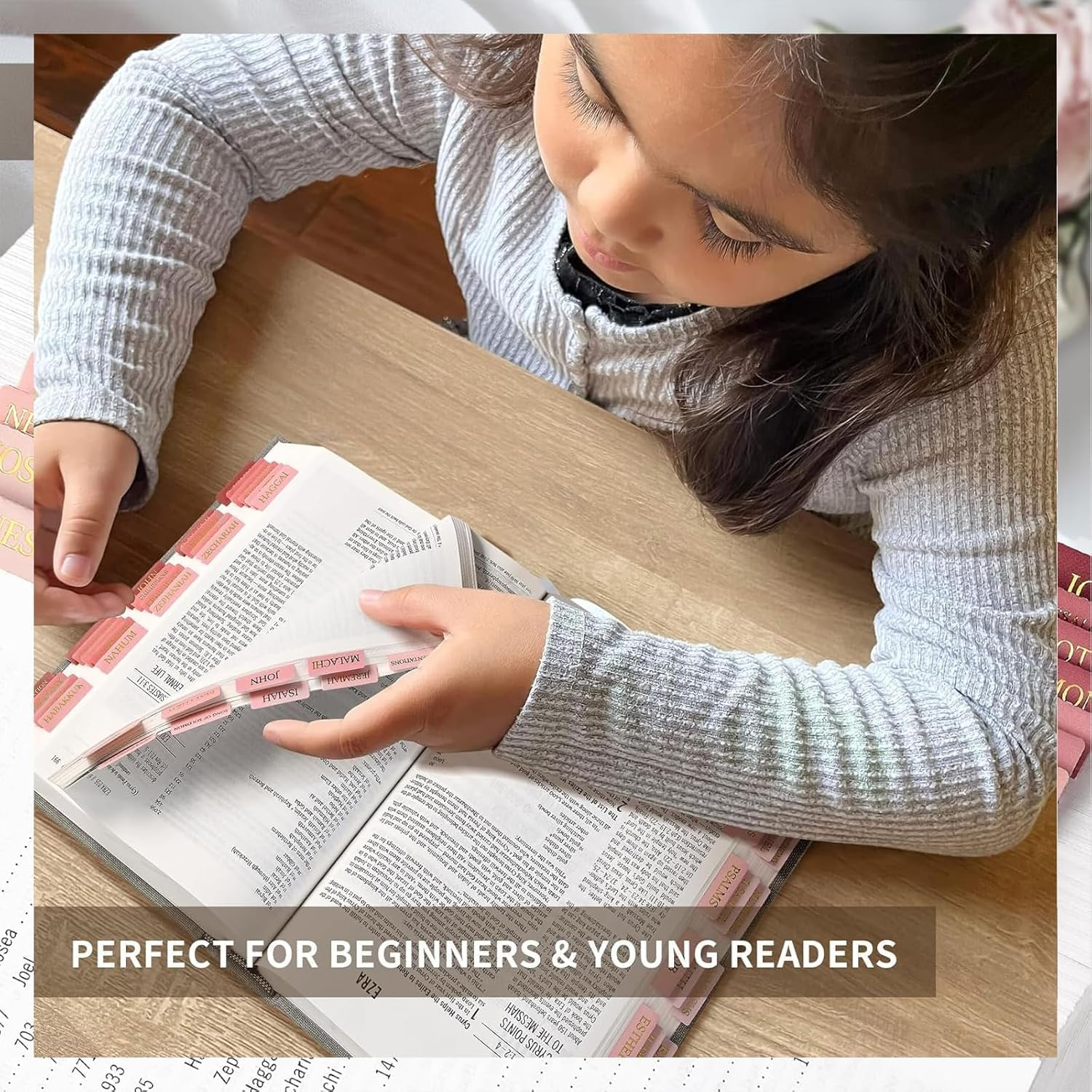 Bible Tabs, Pink Ombre with Gold Lettering, Self-Adhesive Book Dividers for Bible Navigation image number 6