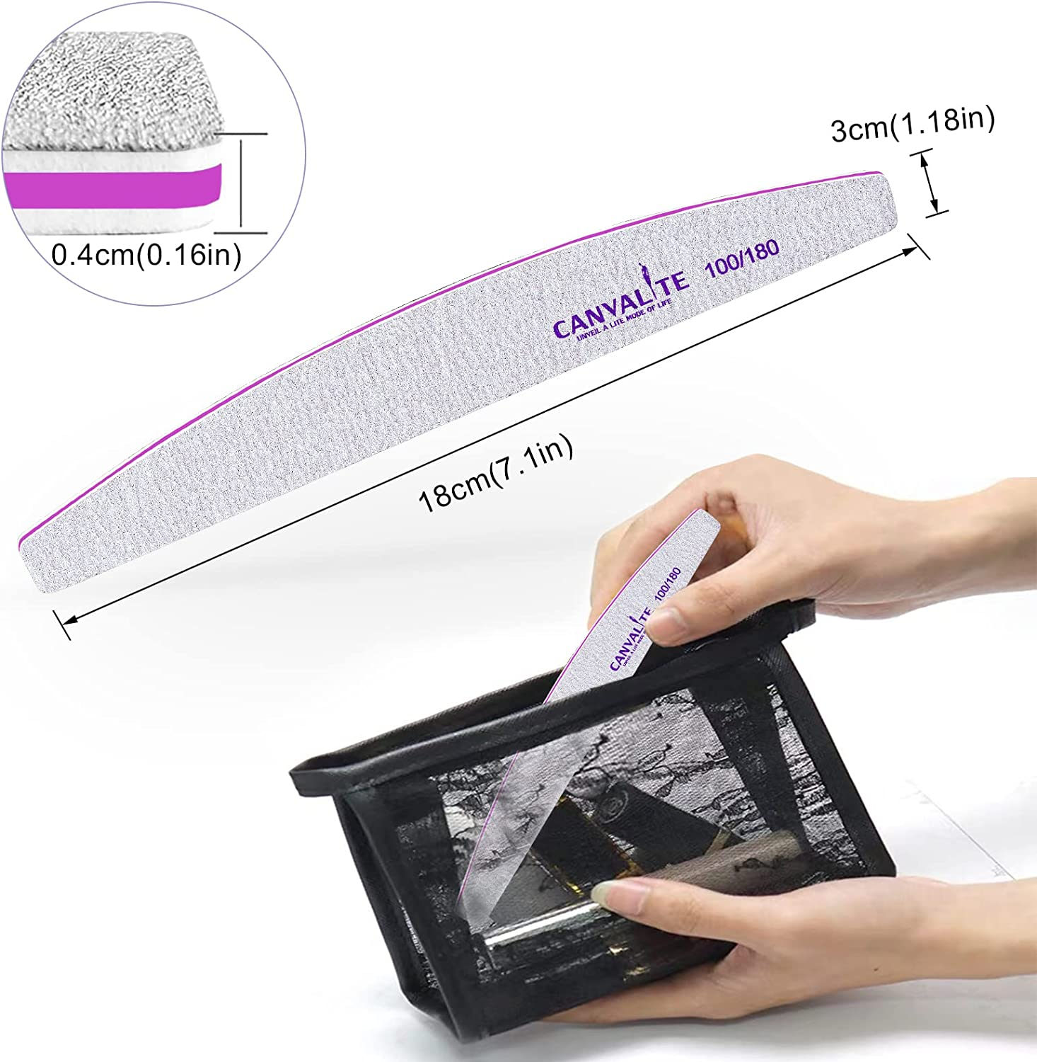 Canvalite 10 PCS Nail File Professional Nail Files Reusable Double Sided Emery Board(100/180 Grit) Nail Styling Tools for Home and Salon Use image number 5
