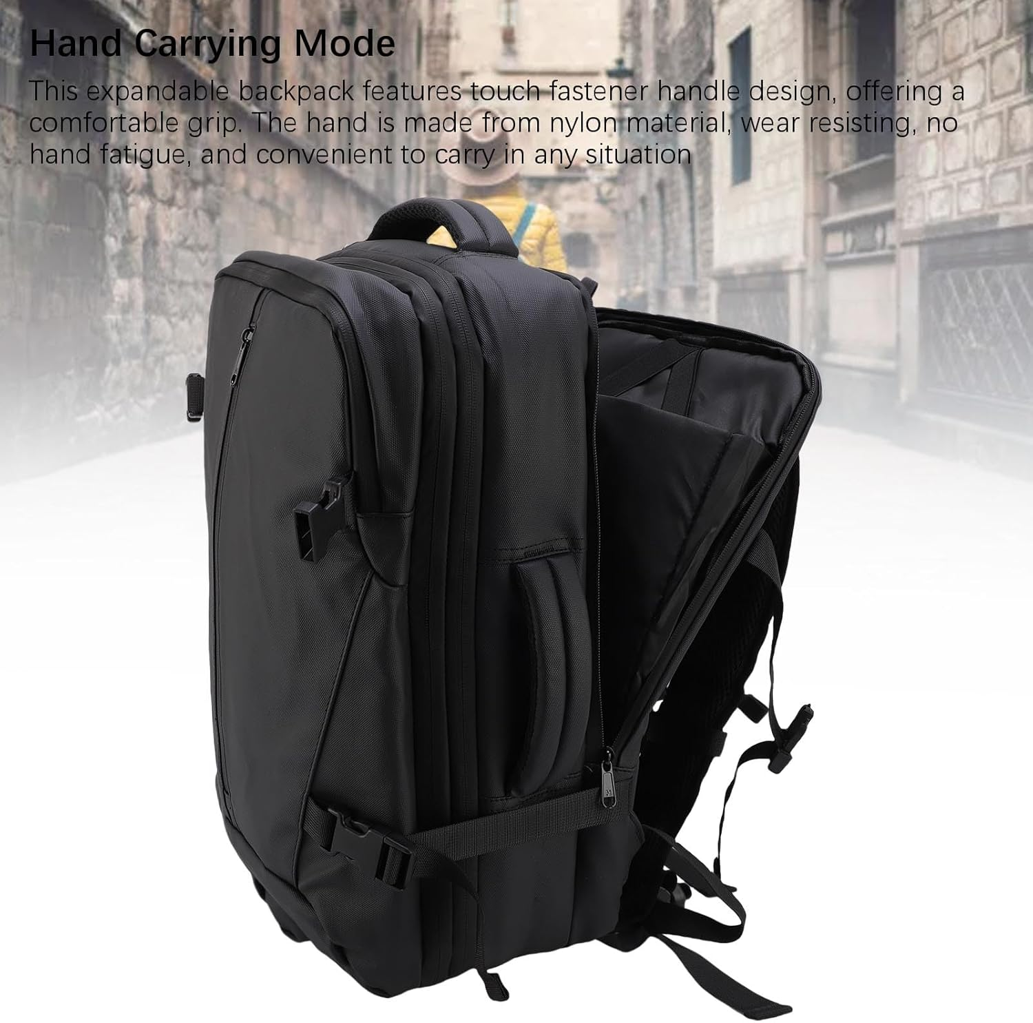 Generic 36-55L Expandable Backpack Large Capacity Shoulder Bag with Independent Shoe Compartment, Nylon Material Touch Fastener Design, Bidirectional Zippers for Travel Business Trip image number 5