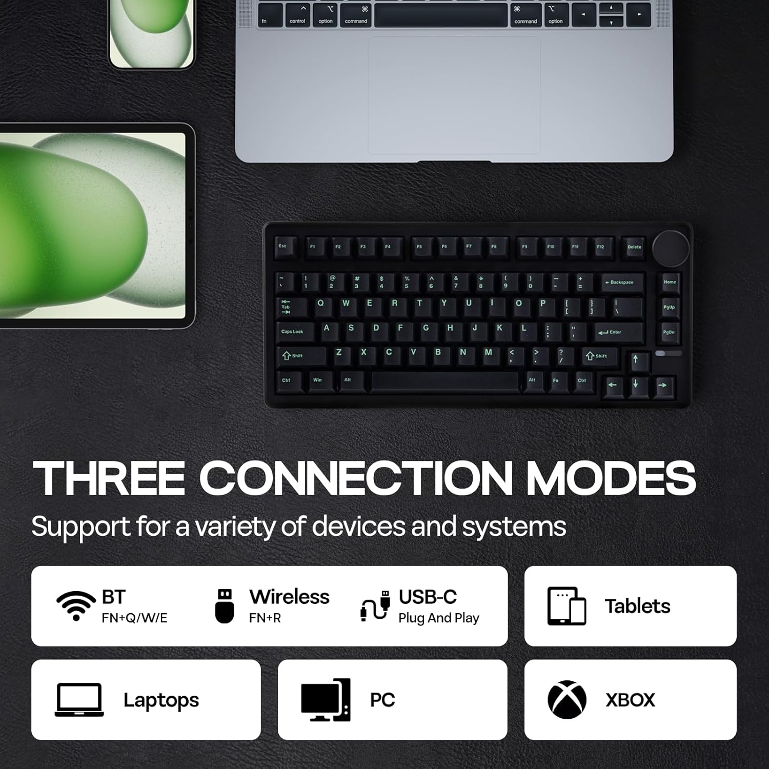 EPOMAKER QK81 75% Wireless Mechanical Gaming Keyboard, QMK/VIA Programmable and Hot-Swappable, 81 Keys with Metal Knob, 2.4Ghz/Bt/Usb, Creamy Gasket-Mount, RGB Backlight (Black, Wisteria Switch) image number 4