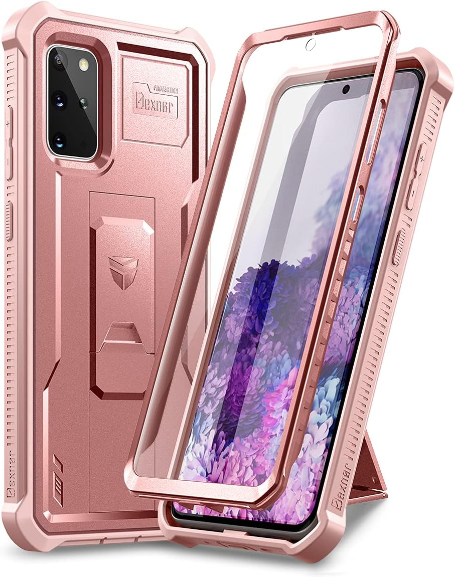 Dexnor for Samsung S20 plus Case, [Built in Screen Protector and Kickstand] Heavy Duty Military Grade Protection Shockproof Protective Cover for Samsung S20 plus - Rose Gold - Purple image number 7