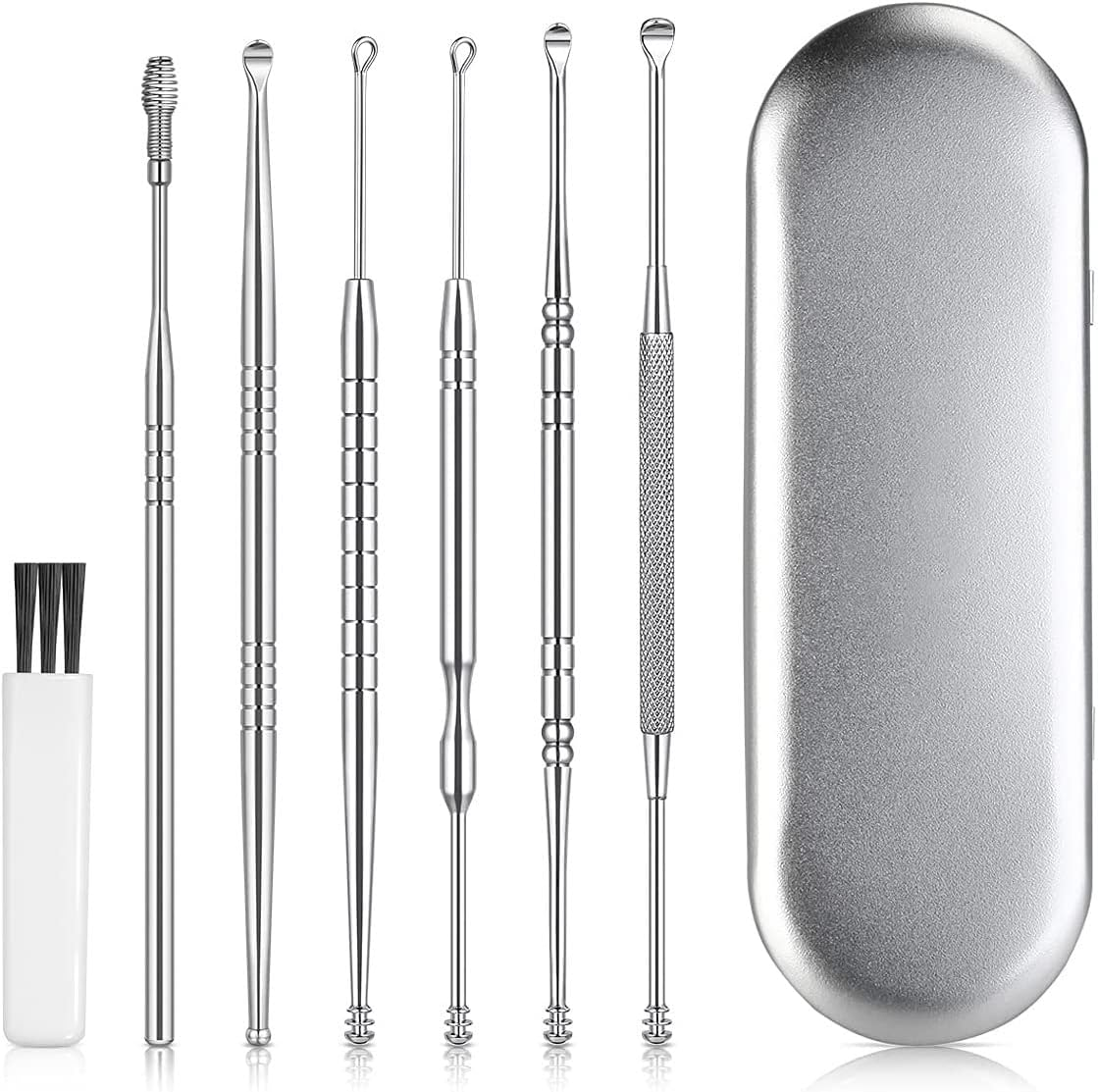 6PCS Ear Care Earwax Cleaner Scoop Removal Kit-Stainless Steel Ear Pick Remover Curette Tools with Storage Box and Clean Brush image number 5