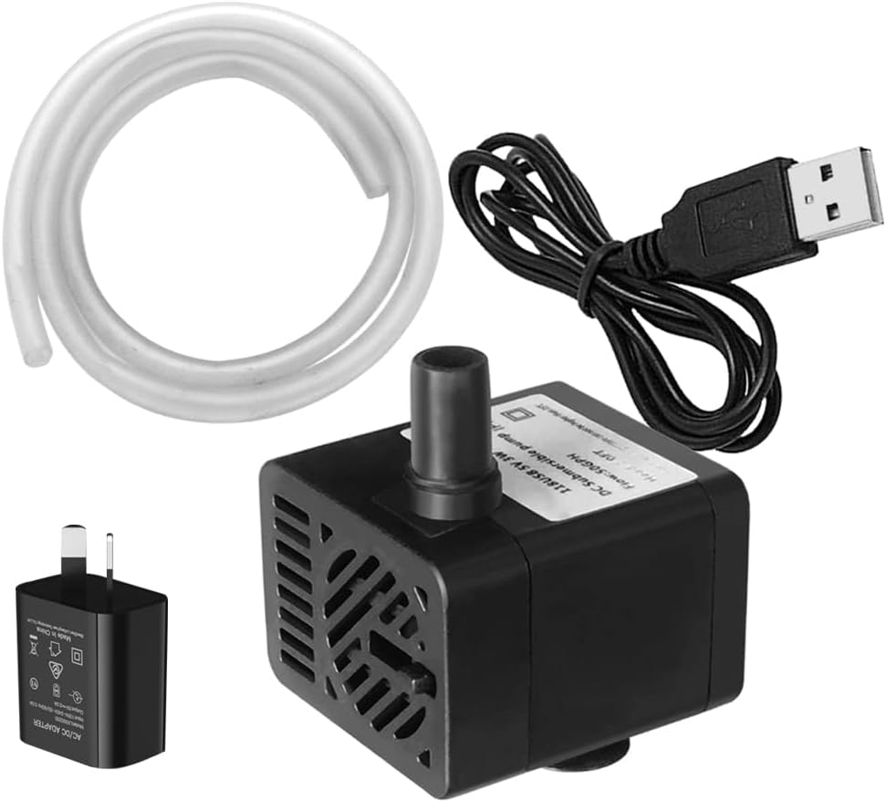 Mini Submersible Water Pump DC 5V USB with Tubing for Pet Fountain, Aquarium Fish Tank, Pond, Fountain, Hydroponics, Adjustable Flow