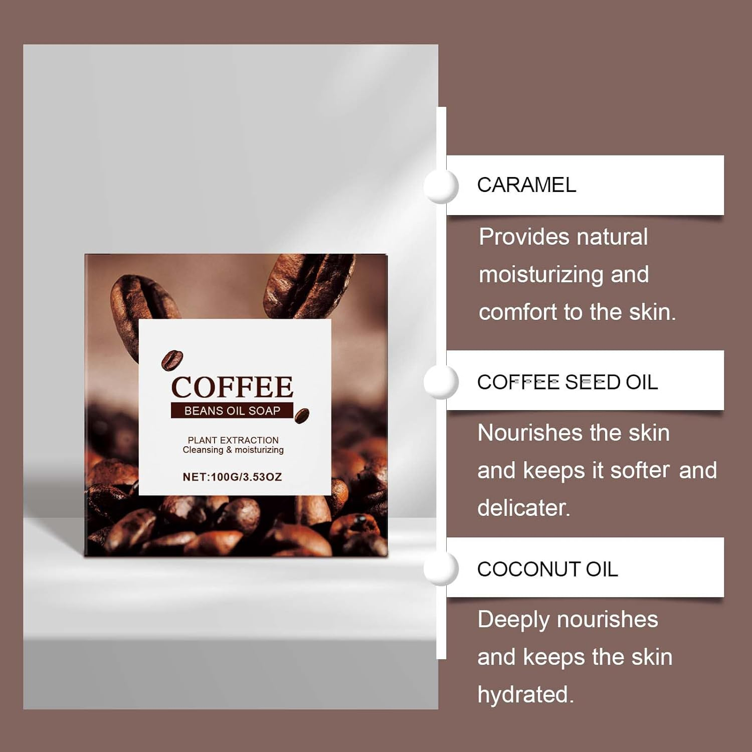 Coffee Soap Bar, Handmade Soap Bar for Bathing and Washing, Natural Vegan Exfoliating Soaps with Coffee and Coconut Oil, Face and Body Bars for All Skin Types, 100G (1Pcs) - 2Pcs image number 2