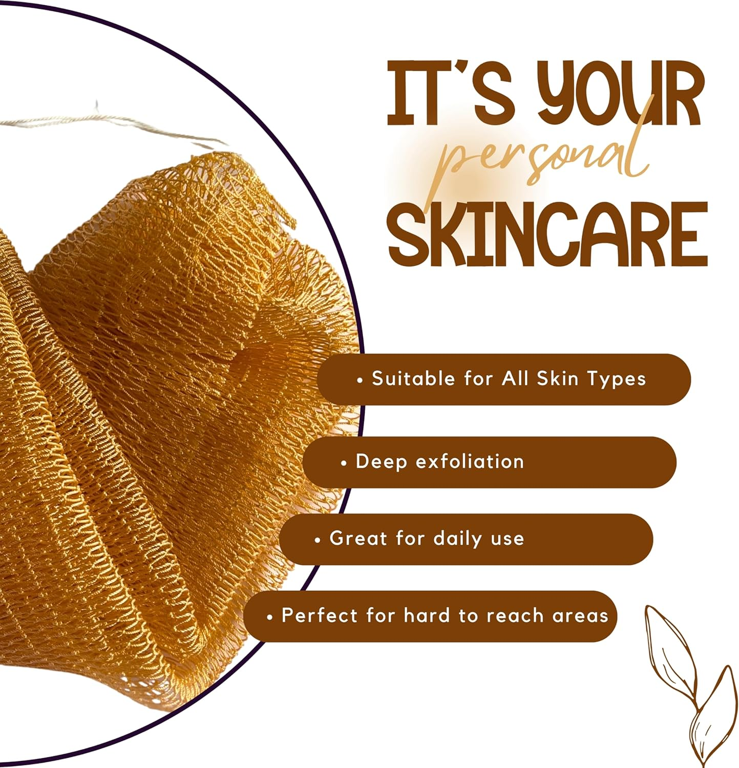 AFRIKI African Net Sponge, Authentic African Exfoliating Sponge, Black Owned, Back Scrubber, 45 Inch Long for Normal to Sensitive Skin, for Daily Use, Original Collection