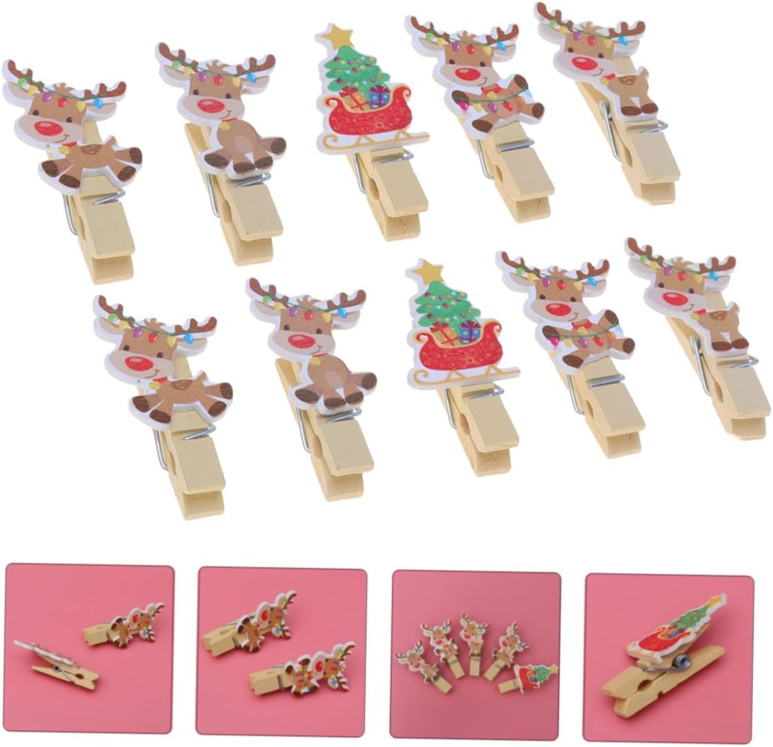 50Pcs Creative Christmas Photo Clips Natural Wood Memo Clips for Photos Craft Pegs Decorative Clothespins for Holiday Displays and Home Decor image number 3