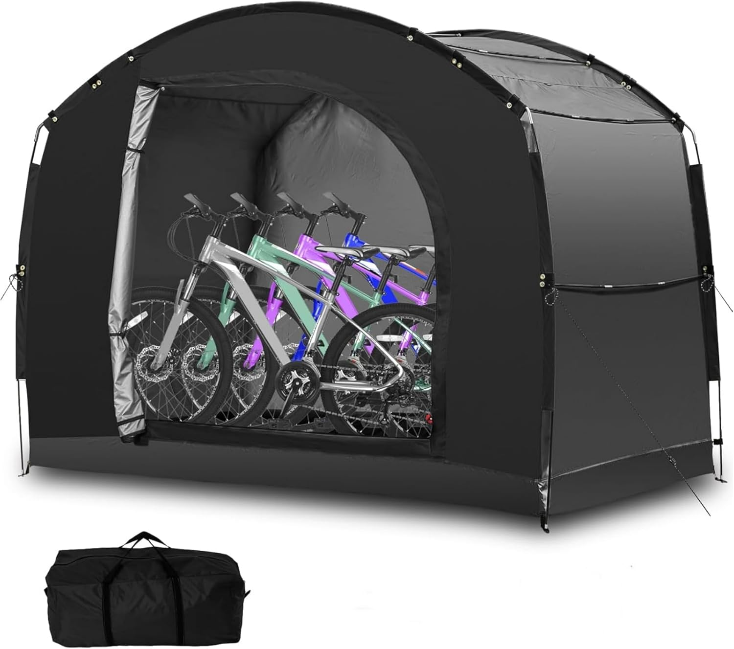 Bike Storage Tent Shed, Upgraded Portable Bicycle Storage Sheds with 210D Oxford Fabric PU5000 Waterproof, outside Bicycle Covers Shelter, for Home Garden, Bikes Motorcycle, Garden Tools (Black)