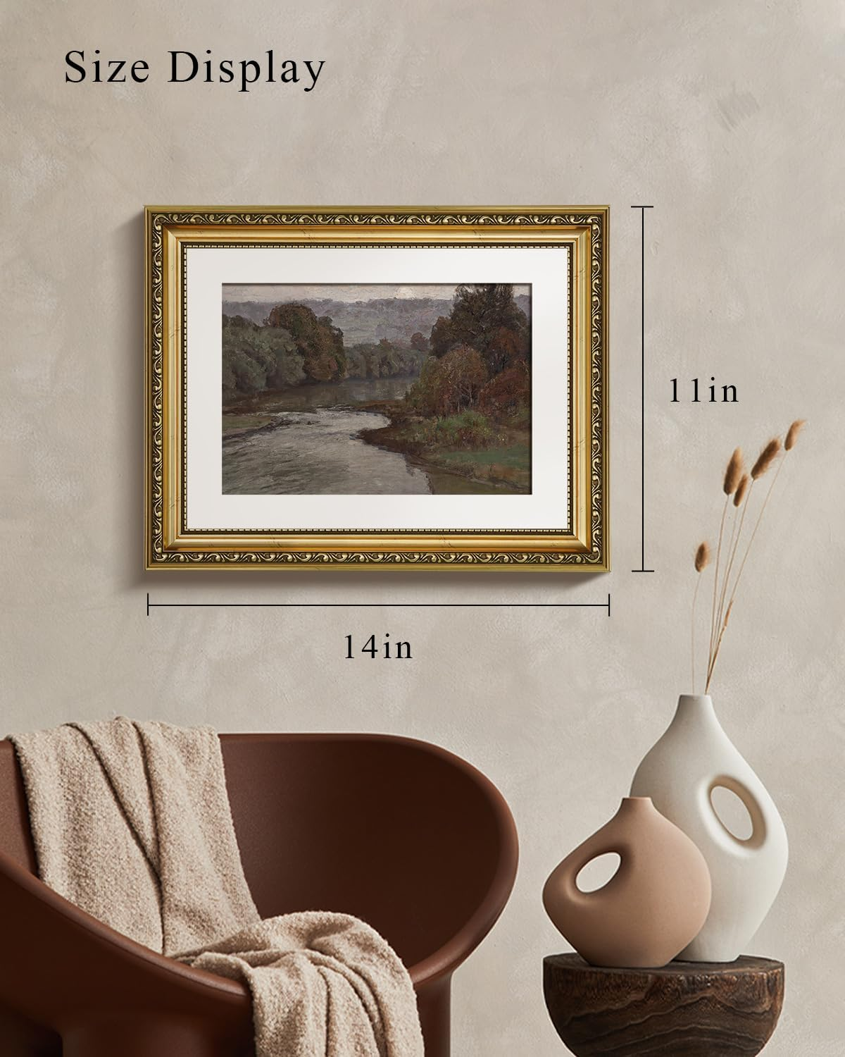 VIYYIEA Vintage Gold Framed River Wall Art, Bedroom Living Room Nature Scenery Picture Wall Decor, Canvas Prints, Antique Frame Landscape Paintings Home Classic Decor,11X14 Inch image number 4