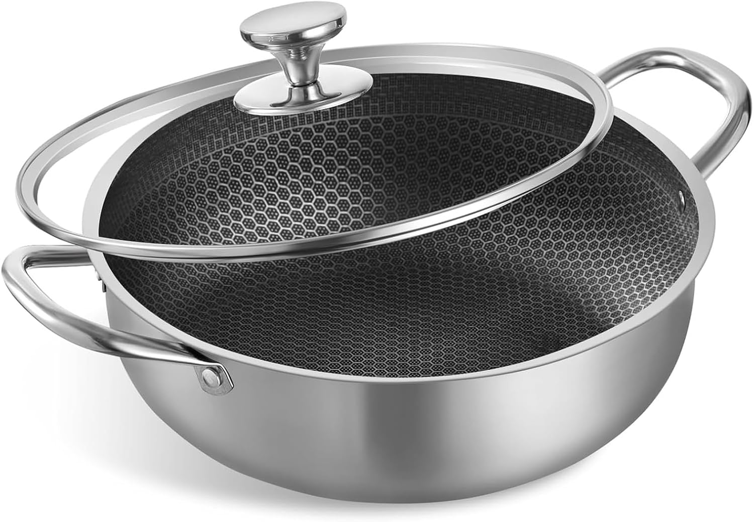 Stainless Steel Saute Pan, Cookware with Lid, 30CM Deep Frying Pan, Nonstick Cooking Pot with Handles, Large Skillet, Wok Pan Compatible with All Cooktops, Dishwasher Safe image number 2