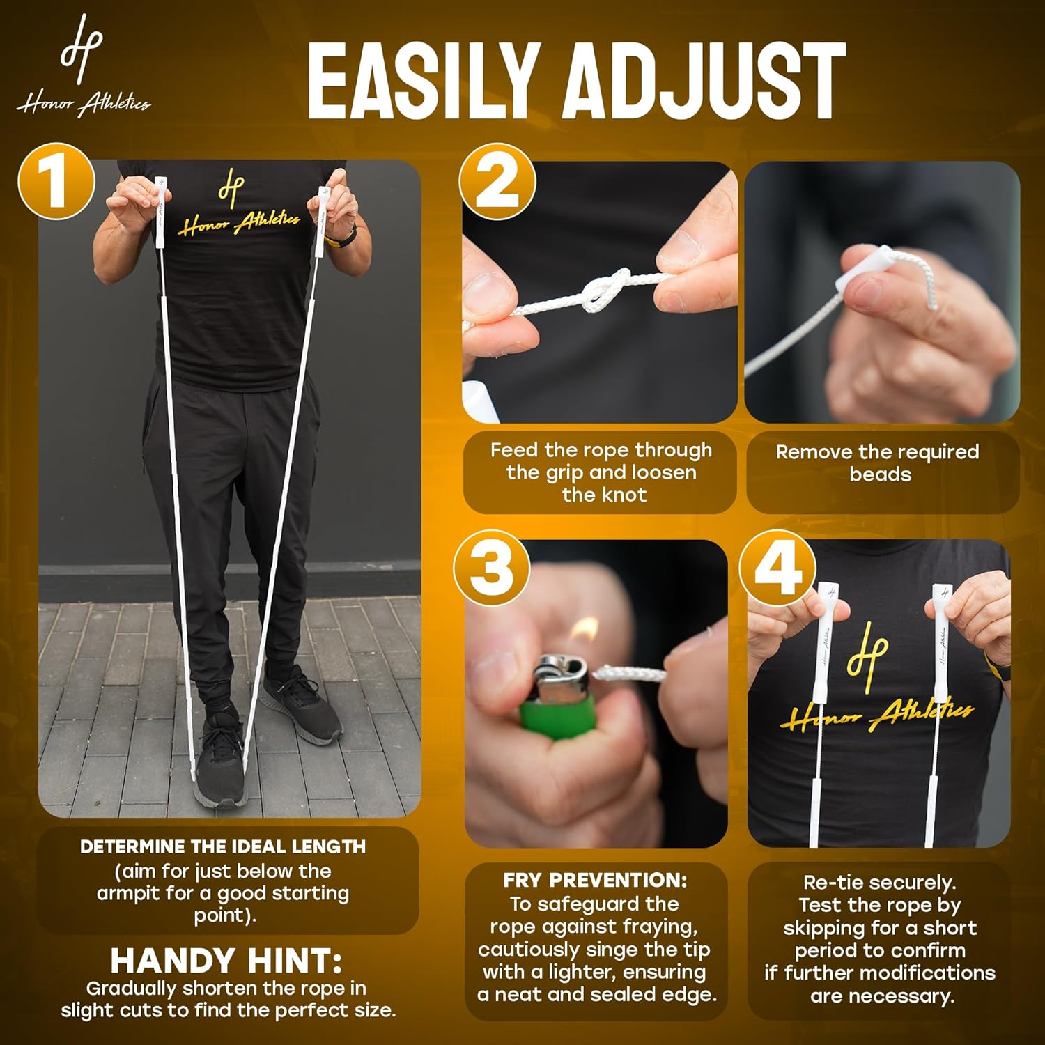 Honor Athletics Beaded Jump Rope 2.0 Adjustable, Durable Jump Rope with Unbreakable Handles & Beads for Enhanced Fitness Training - Black Wave image number 7