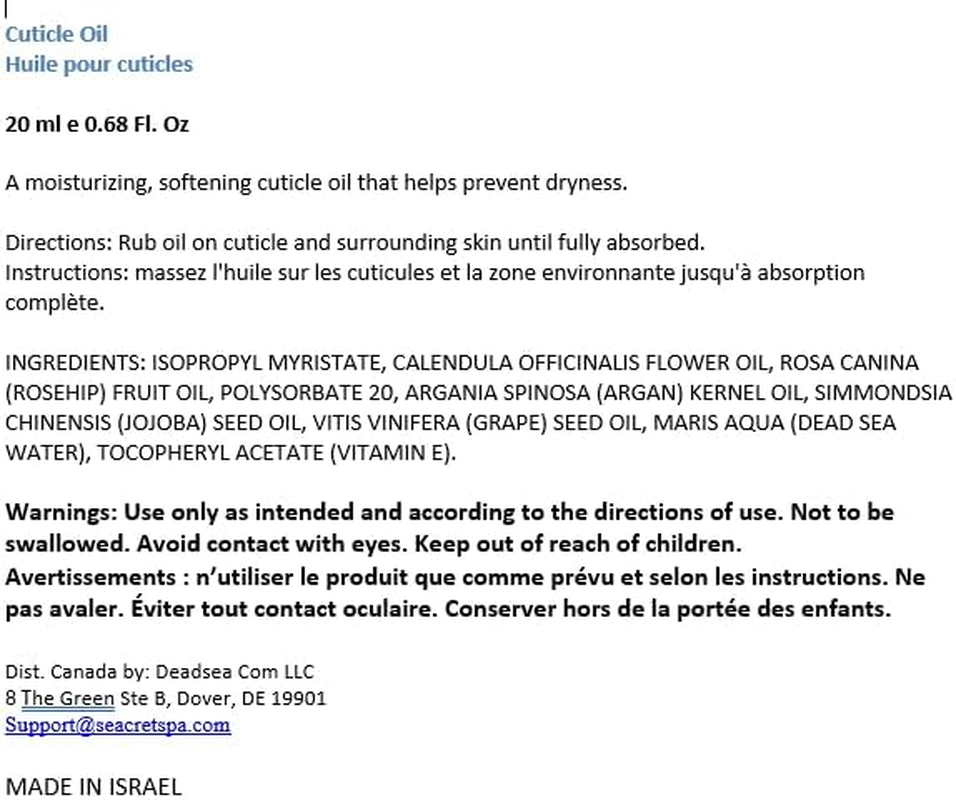 SEACRET Cuticle Oil for Nails with Dead Sea Minerals, Softens Cuticles & Strengthens Nails, Hypoallergenic, Vegan & Cruelty-Free Oil for Cuticles, 1 Oz image number 6