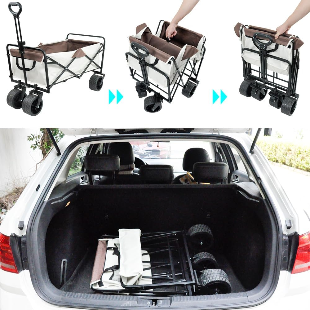 Folding Wagon Cart Camping Cart Beach Trolley Heavy Duty Collapsible Wagon Adjustable Utility Grocery Wagon with Pockets, Adjustable Angle Handle Large Wheels with Lock, 200KG Loading image number 4