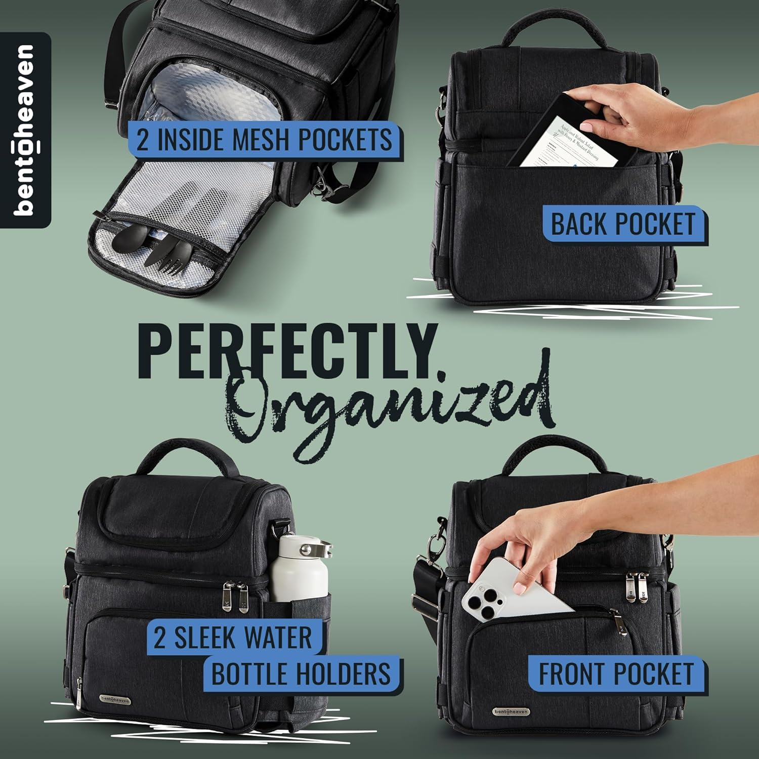 Bentoheaven Lunch Bag & Lunch Box for Men and Women - Premium Materials, Extra Large Capacity (24 Cans) Double Deck - Leakproof Insulated Soft Large Adult Lunch Cooler Bag for Work, Travel (15L,Gray)