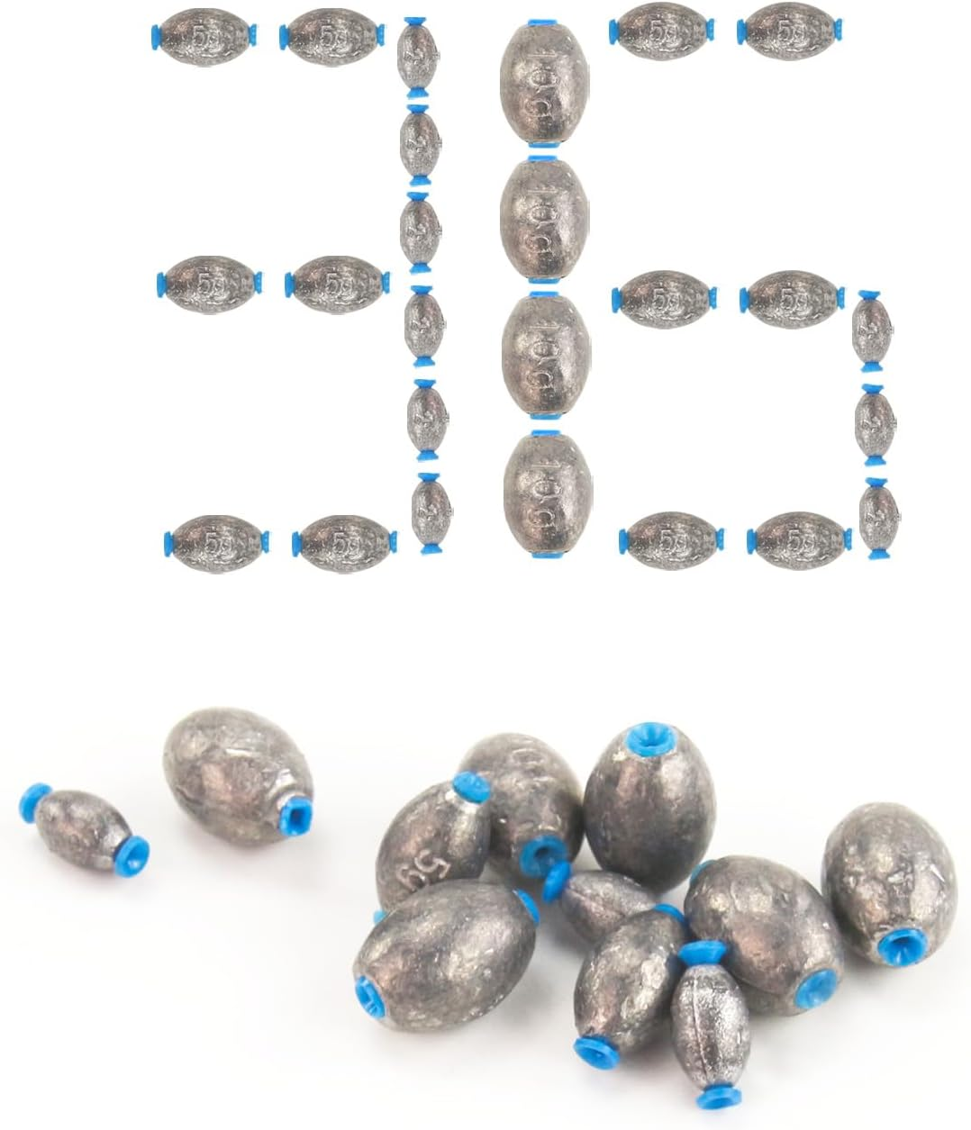 WALWAL Fishing Egg Sinker Weights, Olive Shape Inner Bass Lead Casting for Saltwater and Freshwater(2G*12+5G*12+10G*12) image number 2