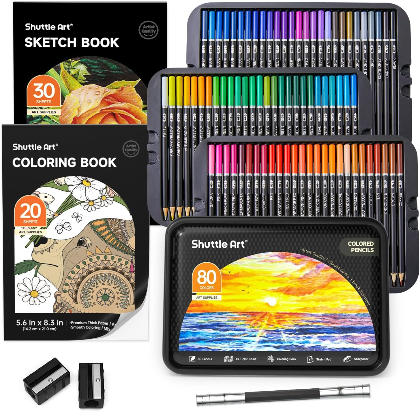 Shuttle Art 80 Colours Professional Colouring Pencils, Soft Core Coloured Pencil Set with 1 Colouring Book,1 Sketch Pad, 2 Sharpener, 1 Pencil Extender, Perfect for Artists Adult Beginners Drawing image number 3