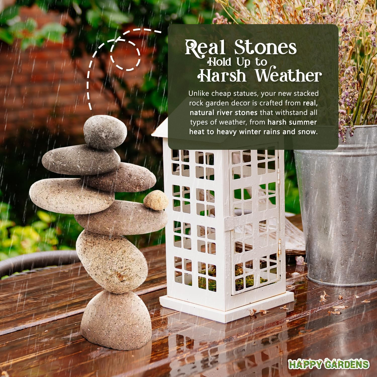 Happy Gardens Zen Stacked Rocks Sculpture | Cairn Statue Balancing Rock Stone Decor for Japanese Garden image number 2