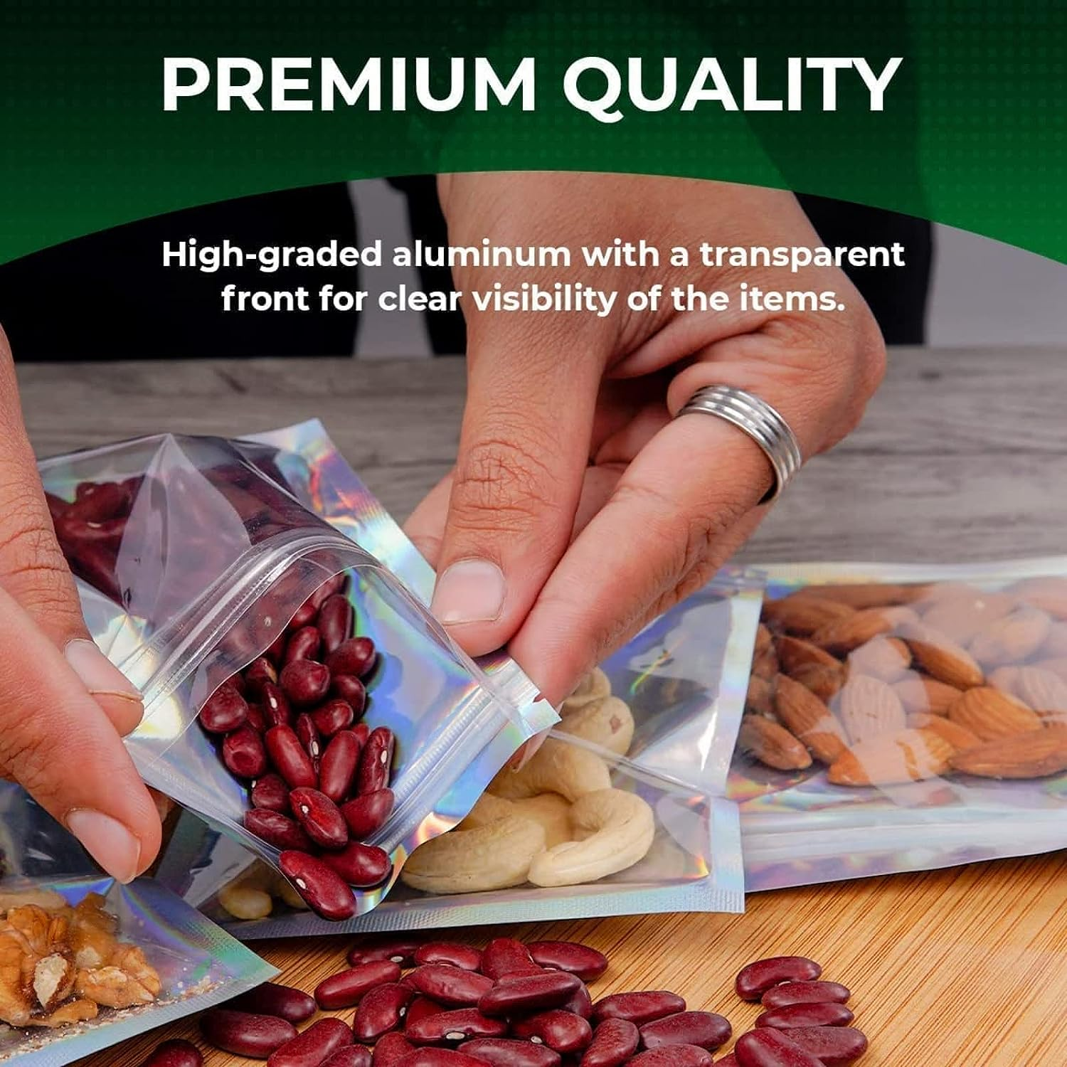 100PCS Resealable Rainbow Color Foil Ziplock Bags - Smell Proof & Holographic Packaging Bags for Food Storage, Coffee Beans, Candy, Jewelry, Lip Gloss - Ideal for Small Business (8 * 13Cm) image number 3