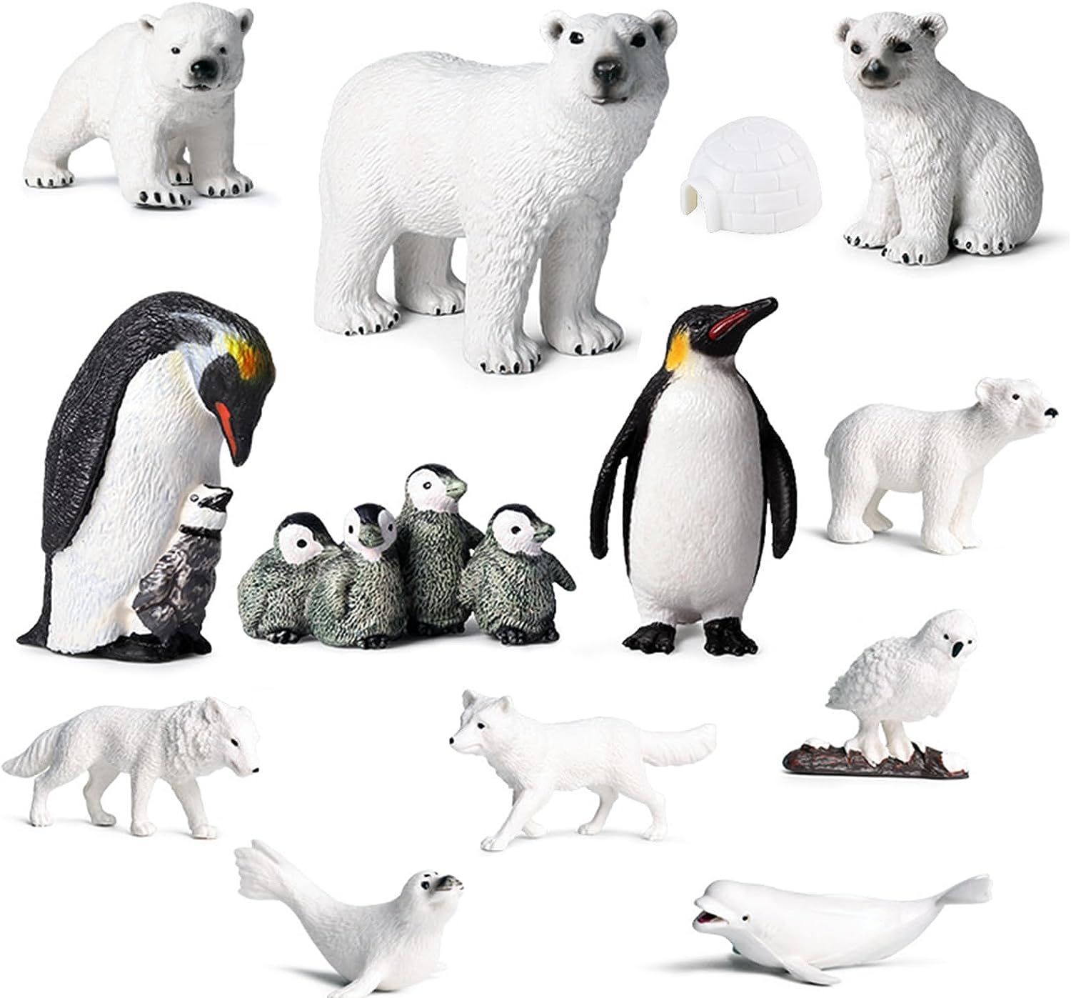 13Pcs Arctic Animal Toy Figurines Set Realistic Polar Animal Playset Cake Toppers, Polar Bear Family, Emperor Penguin Family, Snowy Owl, Seal, Arctic Wolf, Arctic Fox image number 1