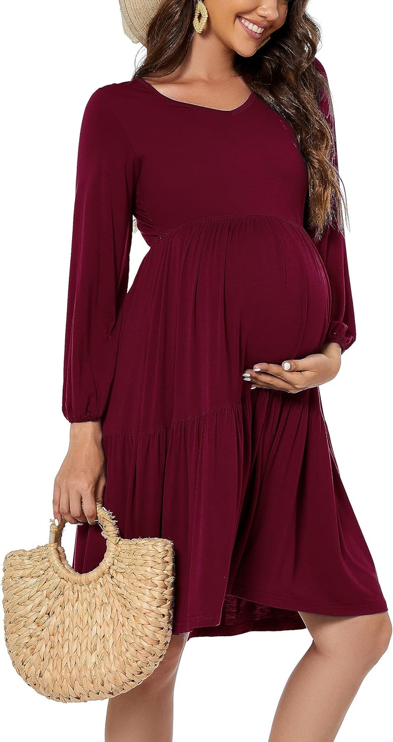 Smallshow Women'S Maternity Dress Ruffle Long Sleeve Pregnancy Clothes image number 4
