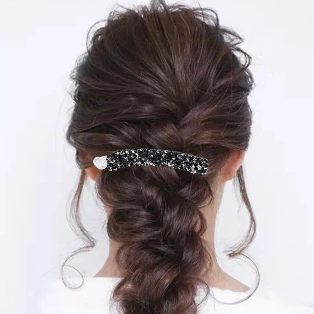 Pack of 2 Banana Clips, Rhinestone Beads Banana Hair Clips, Vintage Fishtail Hair Clip, Non-Slip Ponytail Holder Clip for Women, for Thick Fine Hair (Black + Champagne) image number 1