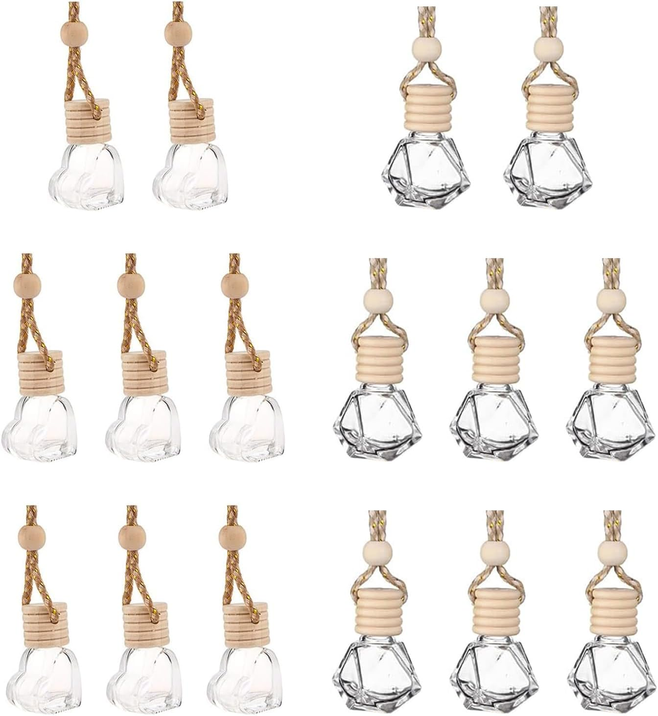16 Pcs Car Aromatherapy Essential Oil Diffusion Bottle Car Hanging Pendant Ornaments with Wooden Caps and String, Reusable Clear Glass Empty Bottles, Perfume Containers Pendants for Automobile image number 6