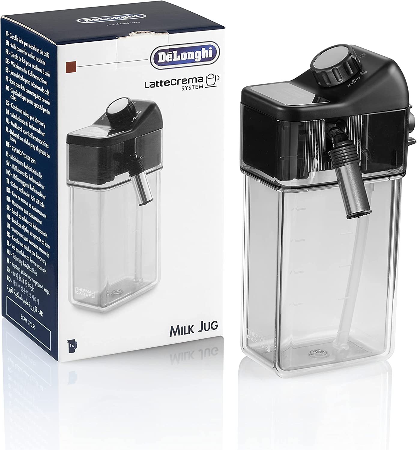 De'Longhi Milk Jug DLSC018, Milk Frother Jug Compatible with De'Longhi Coffee Machines, Replacement Part for Lattecrema System