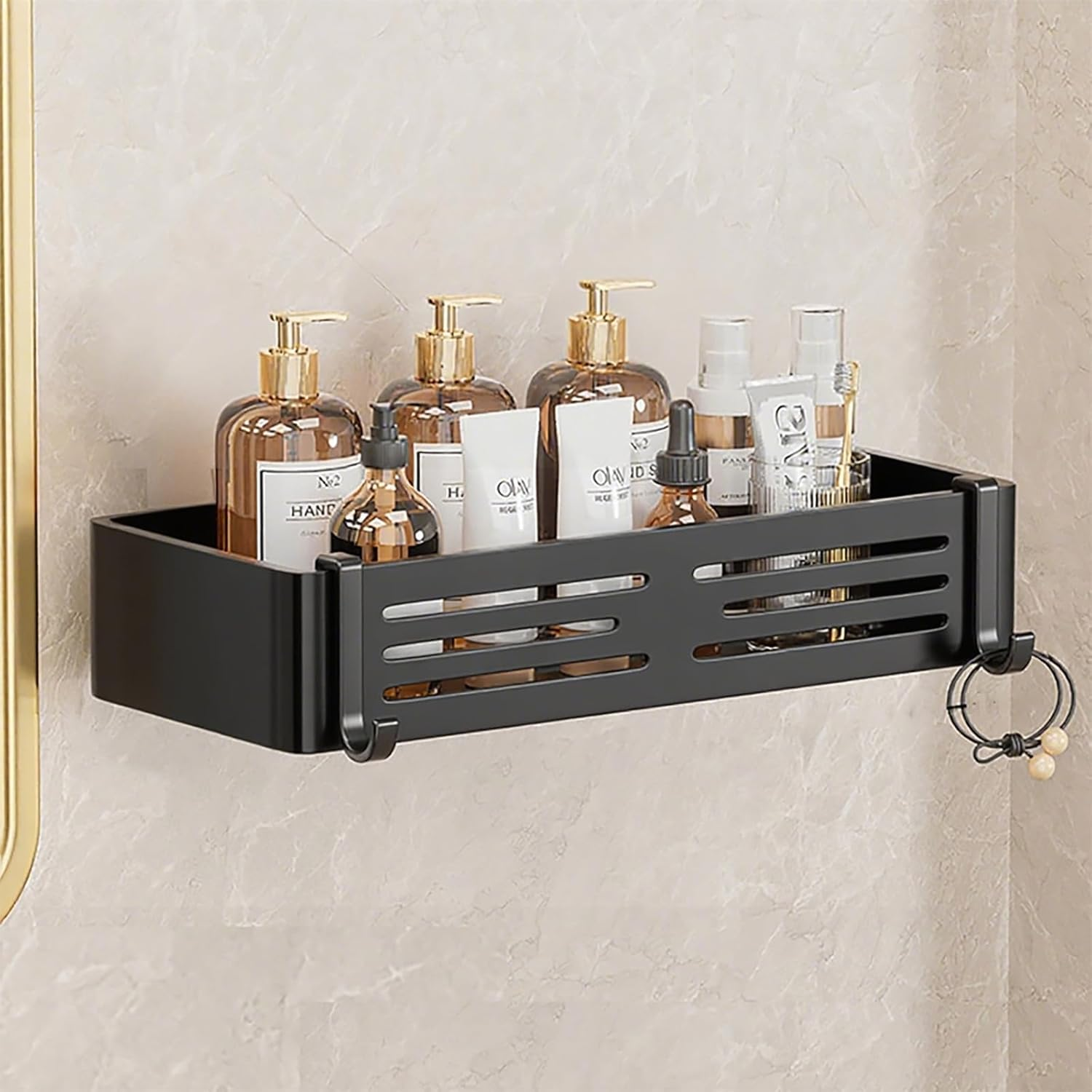 Rectangle Shower Caddy, Damage-Free Bathroom Shelf, Minimalist Style Organizer Rack, Holds Shampoo, Conditioner, Razors, Soap (Big)