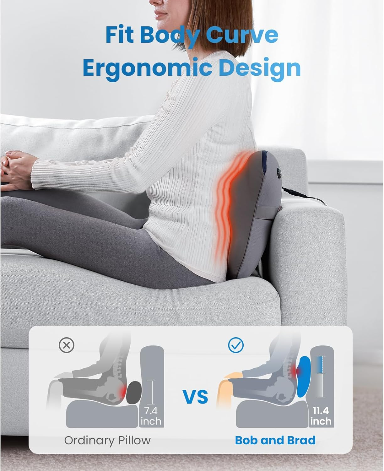 BOB and BRAD Back Massager with Heat and Remote, Ezback plus Neck Massager for Deep Tissue, Electric Shiatsu 3D Kneading Massage Pillow with 3 Level for Neck, Back, Shoulders, Ideal Gifts image number 2