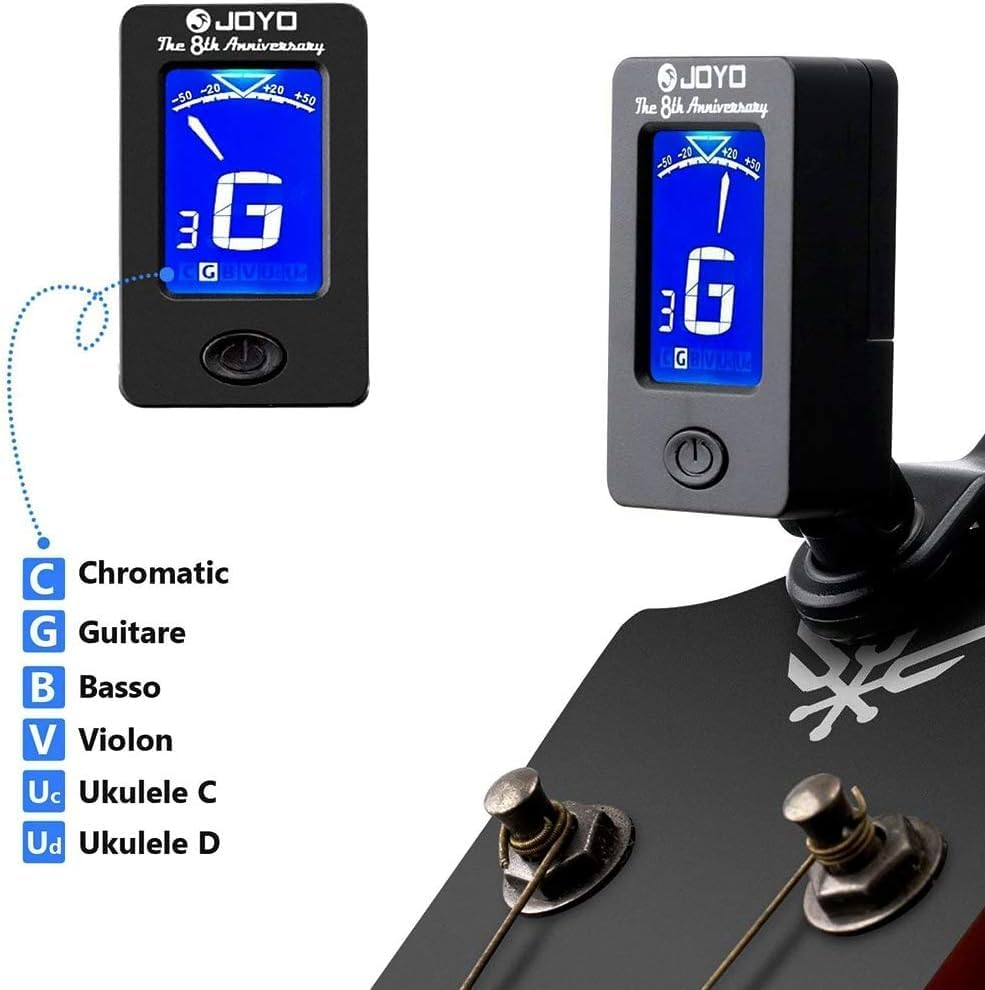 Professional Guitar Tuner Clip On,Digital Electronic Tuner for Guitar, Bass, Ukulele, Violin, Mandolin,Easy to Use (Black) image number 4