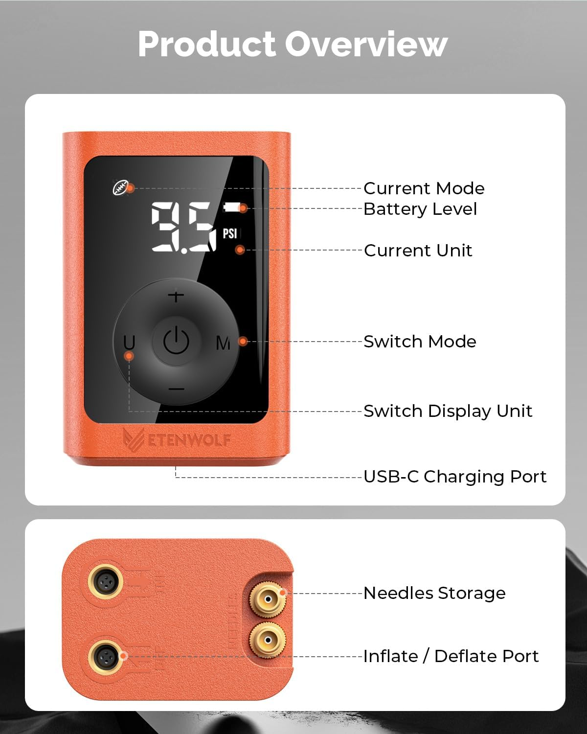 ETENWOLF P300 plus Ball Pump, Electric Basketball Pump Inflation and Deflation, with 3200 Mah Rechargeable Battery, Air Pump for All Sports Balls image number 5