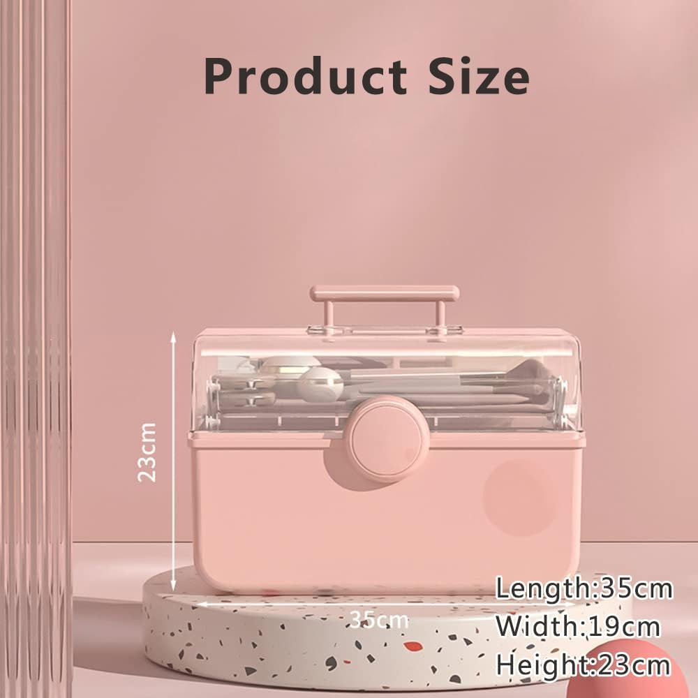 3 Layers Plastic Portable Storage Box, Multipurpose Organizer and Storage Case for Art Craft and Cosmetic, Portable Handled Storage Box for Home, School, Office