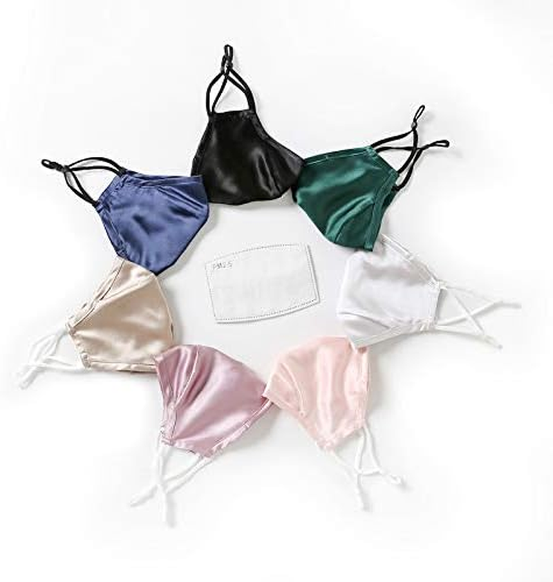 Jeelow 2 Packs 100% Silk Face Mask Cloth Covering Reusable Washable with Nose Wire Filter Pocket Includes Filters - 4 Packs image number 3