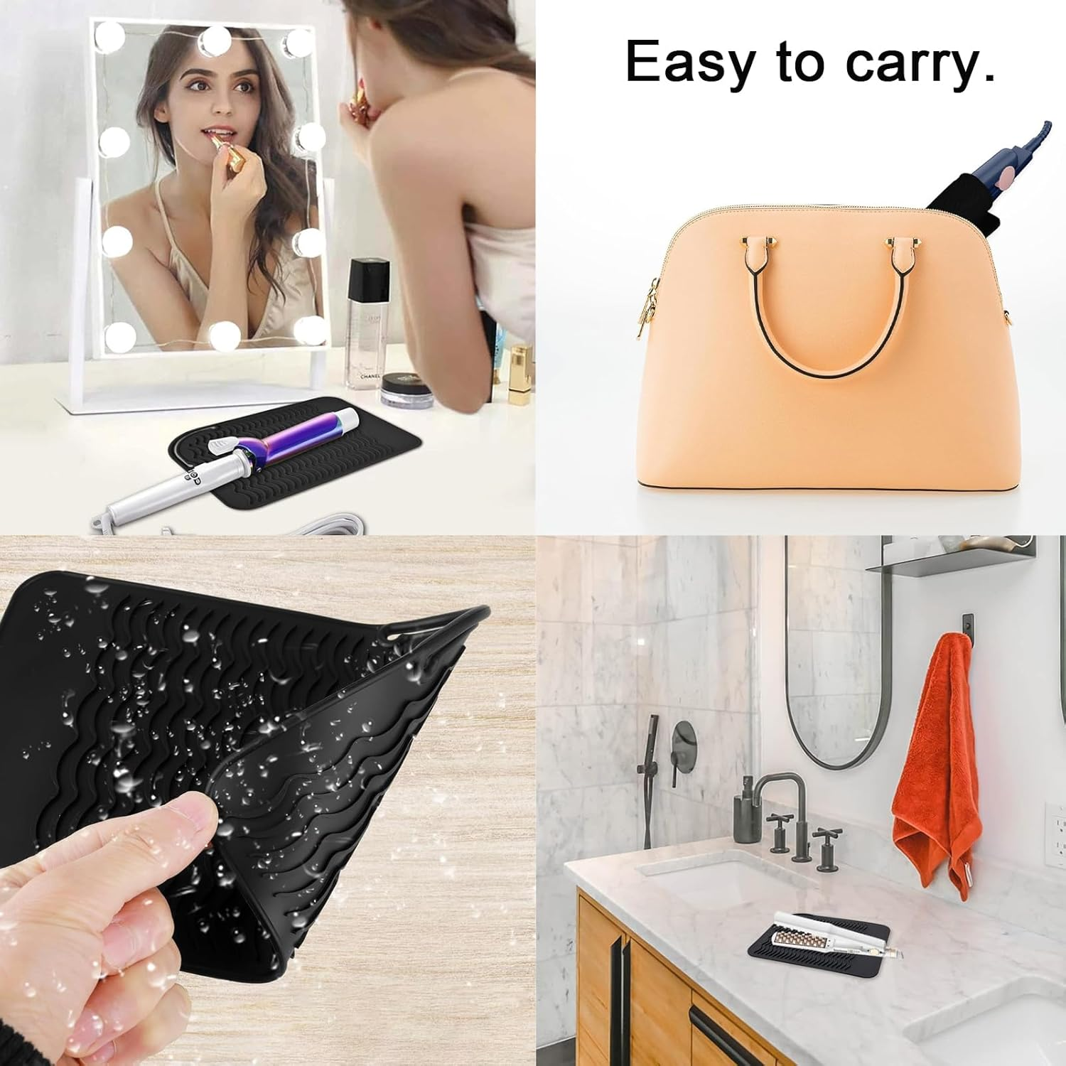 ZXCHOME Heat-Resistant Silicone Mat Bag, Mat Cover for Curling Irons, Hair Straighteners, Straighteners and Other Hot Hair Tools, Black image number 2