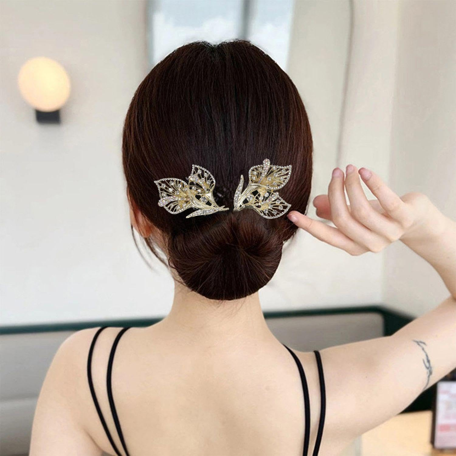 2 Pieces Leaf Shaped Hair Accessories, Rhinestone Hair Accessories, Retro Hair Accessories, Elee Women'S Hair Accessories, Fashionable and Versatile Hair Accessories image number 3