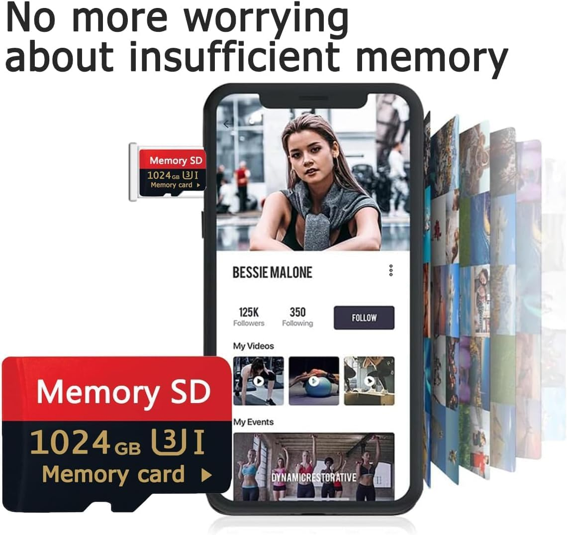 1TB Micro SD Card, High Speed Memory Card 1TB Micro SD Card for Large Capacity TF Card, up to 160Mb/S Read/100Mb/S Write,Microsd TF Card for Dash Cam/Camera/Pc/Portable Gaming Device/Smartphone/Tablet image number 2