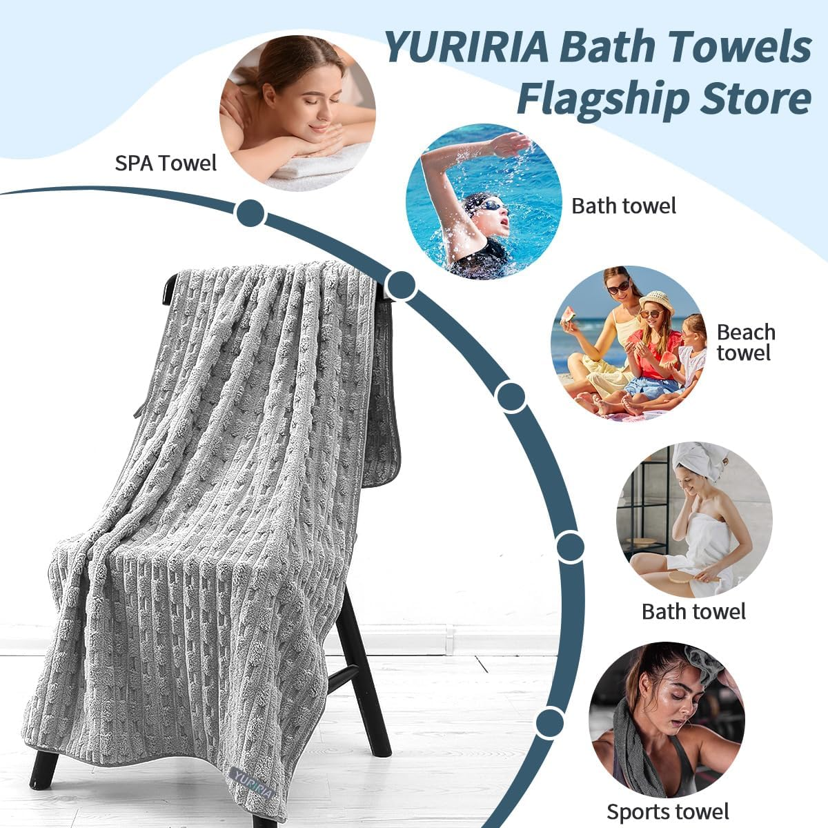 4 PCS Large Coral Towel Set Ultrasoft Bath Towels Absorbent Hand Towel for Bathroom, Hotel, SPA, Sports, Pool (Black+Grey) image number 5