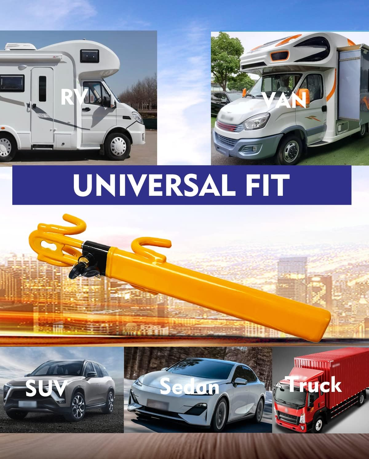 Steering Wheel Lock Anti-Theft Heavy Duty Secure Car Device, Adjustable Length Clamp Double Hook Locks, Universal Fit for Cars, Trucks, Vans and Suvs image number 5