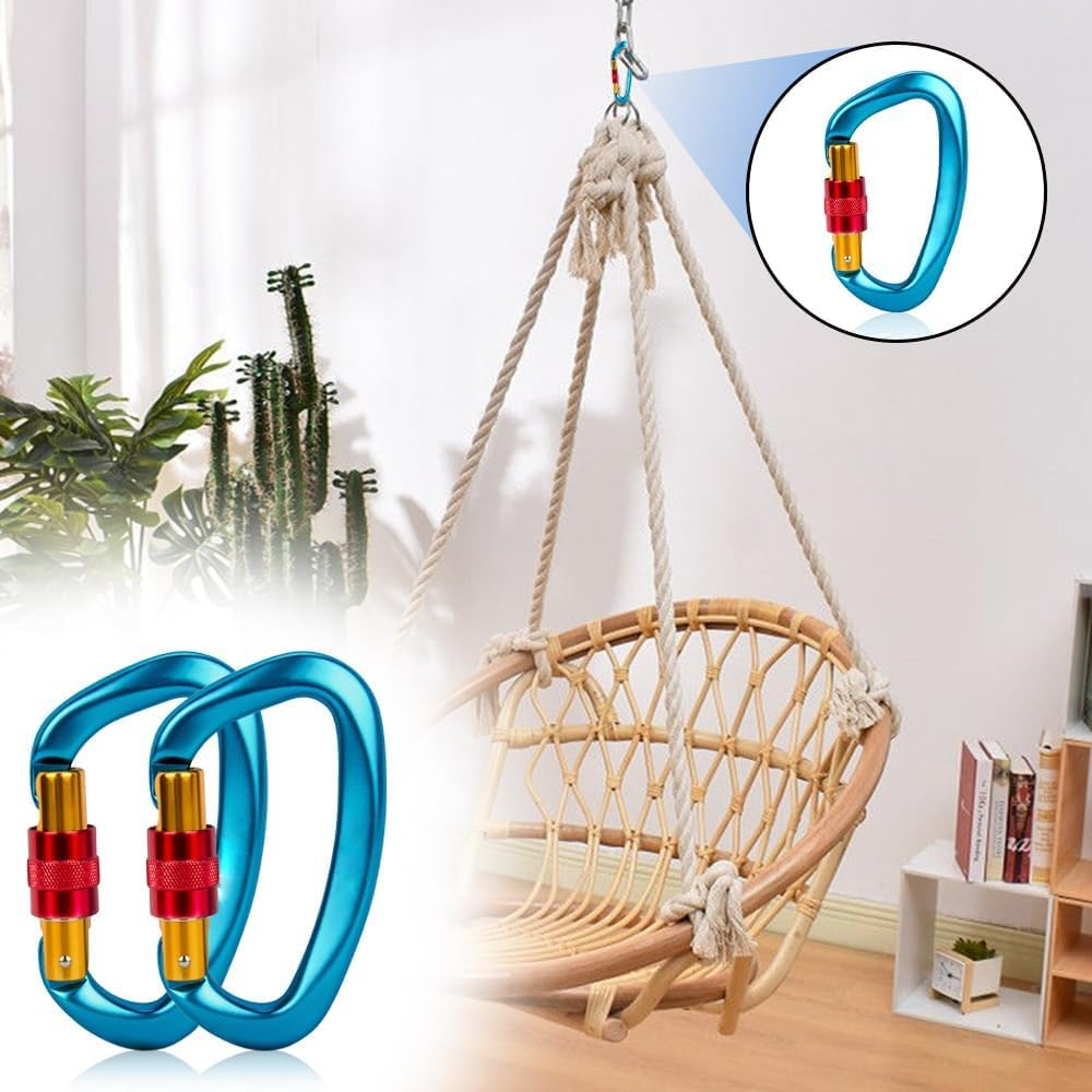 2 Pack D Shape Climbing Carabiner, Heavy Duty Carabiner Connector with 25KN (5623Lbs) for Camping, Mountaineer, Hammock, Outdoor Equipment & Large Animal Leash