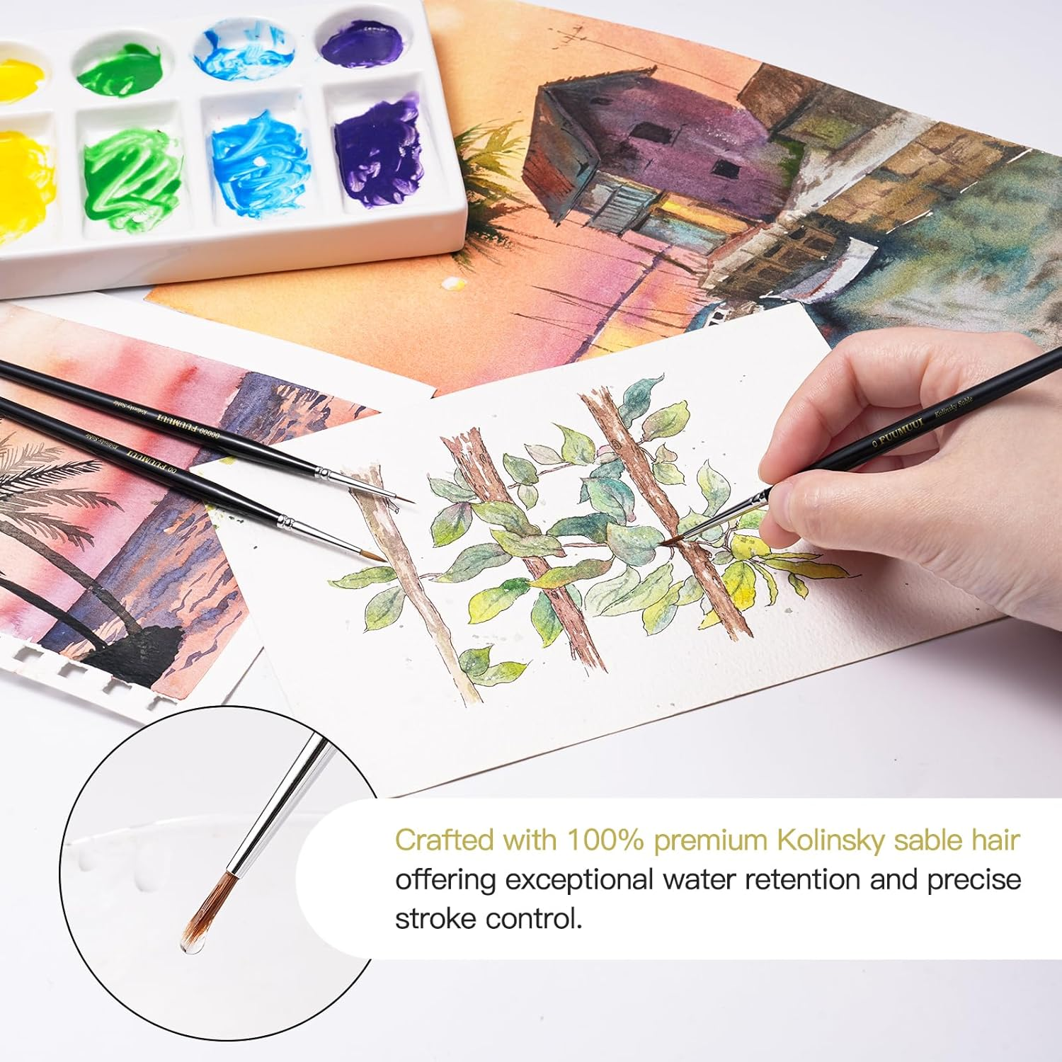 Kolinsky Sable Miniature Paint Brushes, 3Pcs Professional Detail Fine Paint Brushes for Art Painting, Citadel, Vallejo, DND, Models - Sable Brushes for Watercolour, Gouache, Size #5/0, #2/0, #0 image number 6