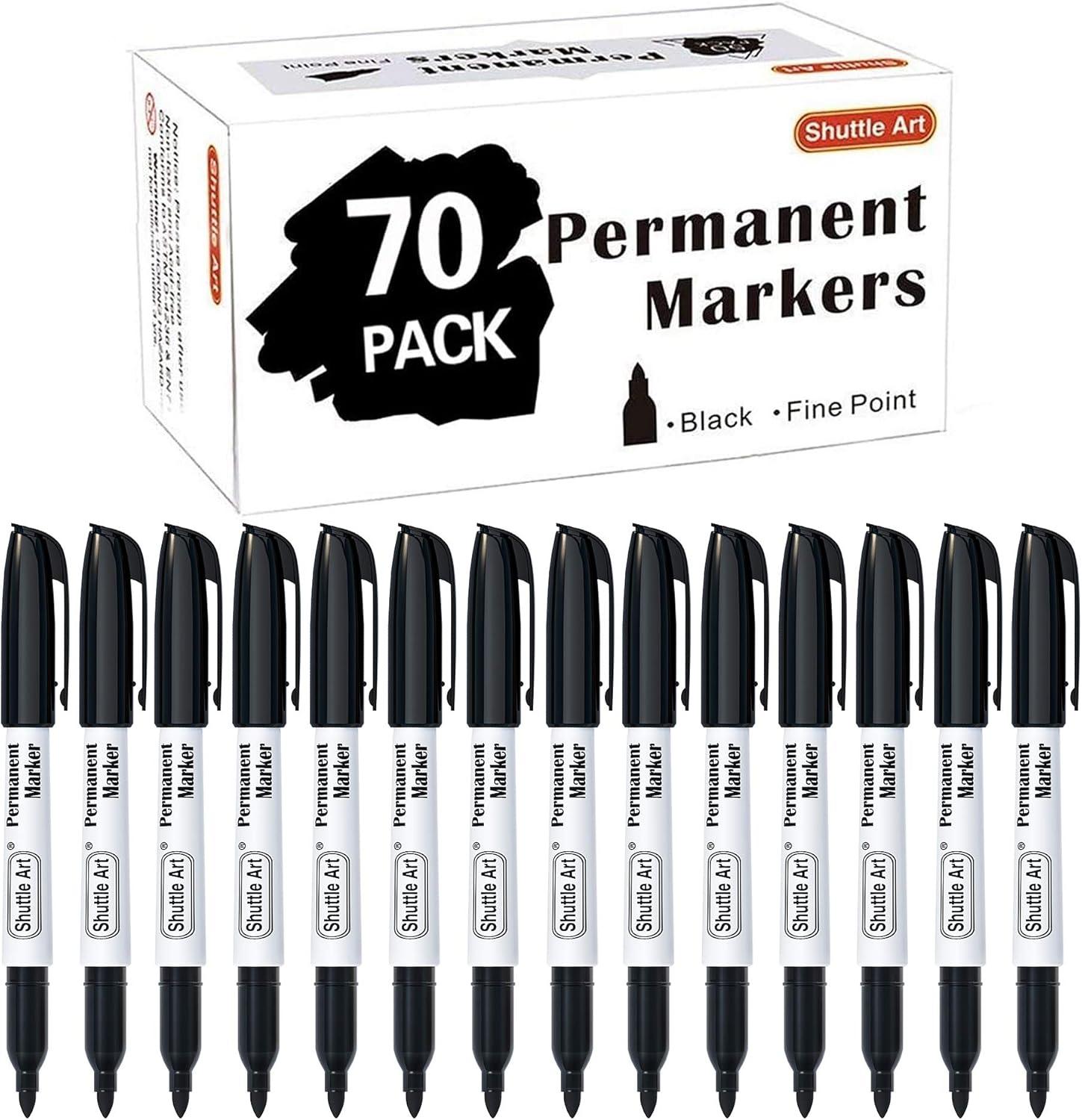 Shuttle Art Permanent Markers, 70 Pack Black Permanent Marker Set,Fine Point, Works on Plastic,Wood,Stone,Metal and Glass for Doodling, Marking image number 4