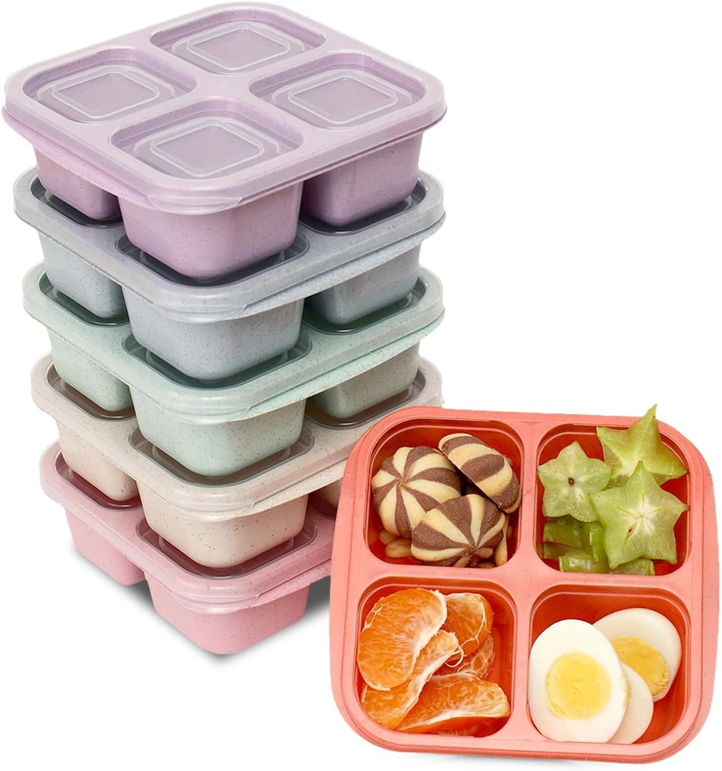 6 Pack Meal Prep Containers, 4 Compartment Bento Snack Boxes, Reusable Divided Lunch Box Containers image number 4