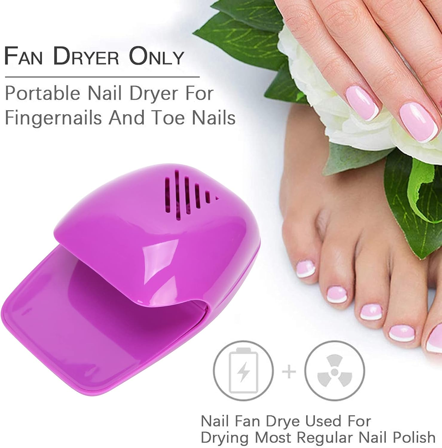 Marhynchus Portable Nail Polish Dryer Quick Dry Nail Dryer Blower for Regular Gel Acrylic Polish with Air Spray Safe for Kids Salon Home Travel (Purple) - Pink image number 2
