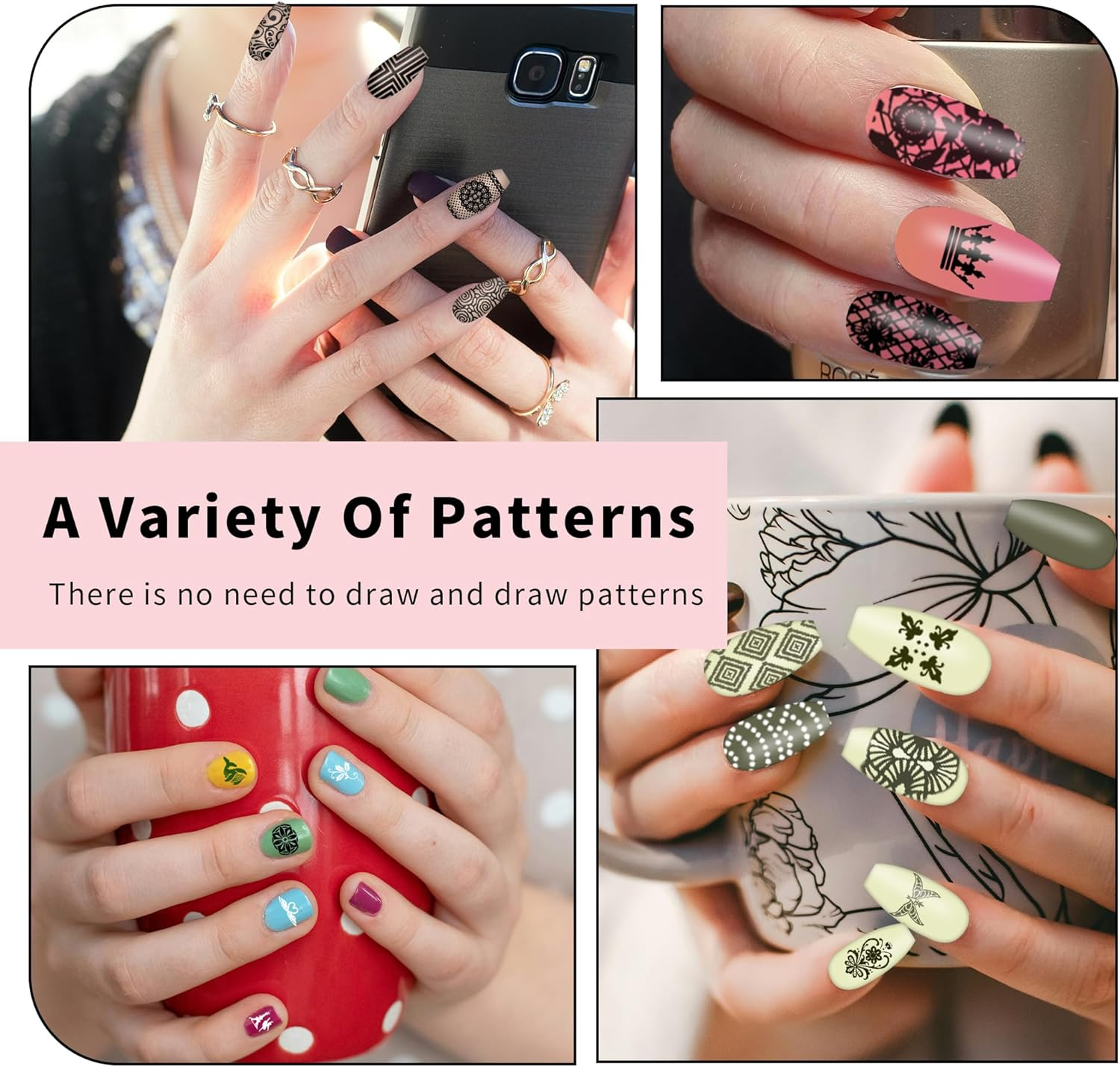 8PCS Nail Stamping Plate, Lace Nail Stamper Kit for DIY Print, Art Nail Stamping Kit for Women Nail Decoration, Nail Art Stamp for Manicure Salon Design Gift (8) image number 1