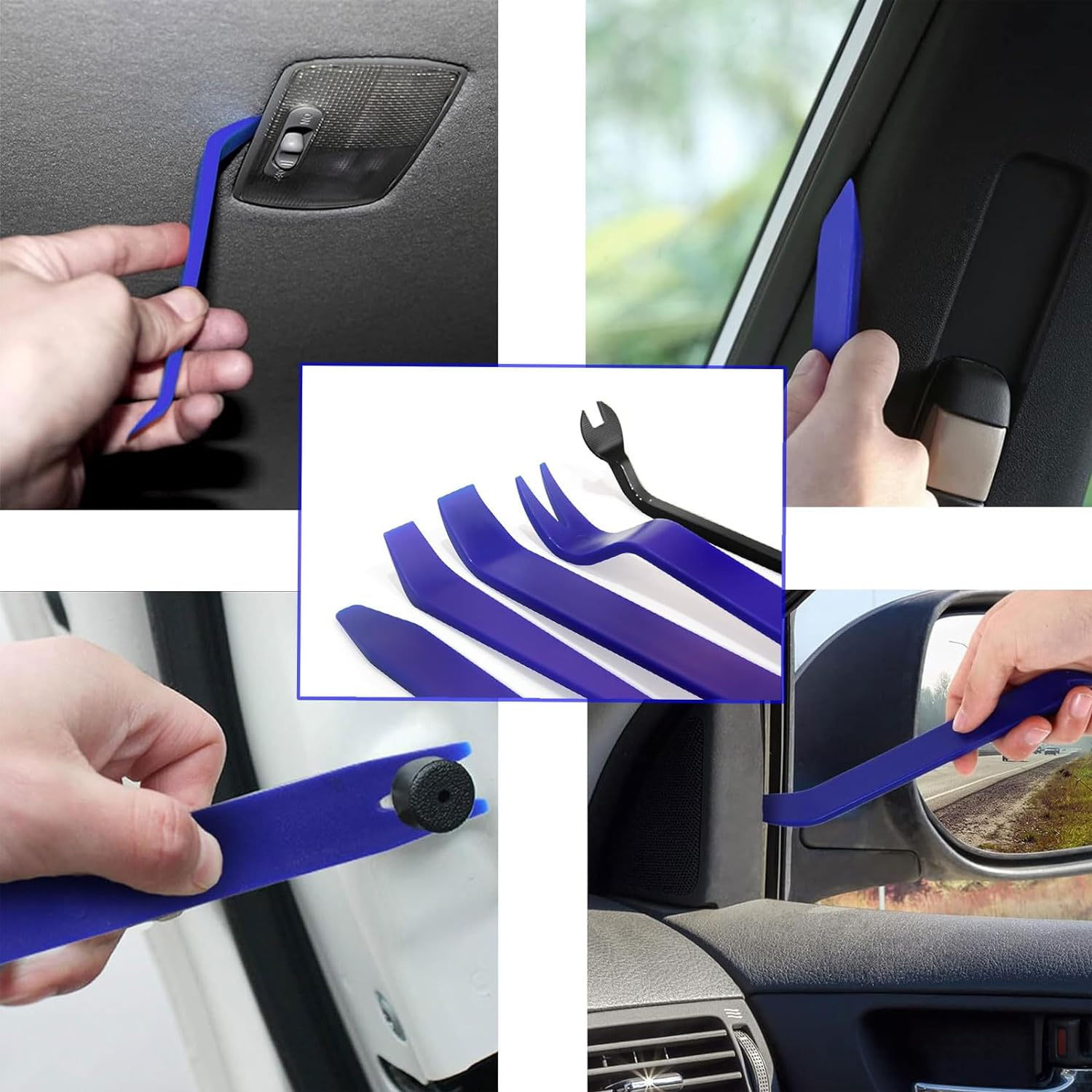 Trim Removal Tool, 5 Pcs No Scratch Fastener Remover Pry Tool Kit, Car Panel Door Window Tools Kit for Vehicle Dash Radio Audio Installer(Color:Blue) image number 1